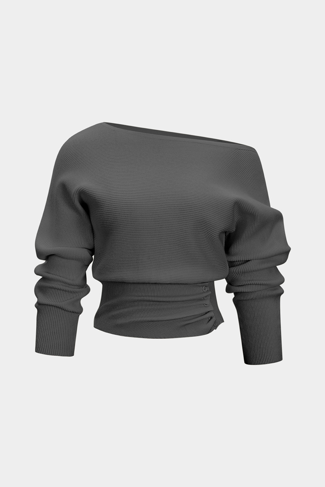 Asymmetrical Ruched Batwing Long-Sleeve Top - Image 5