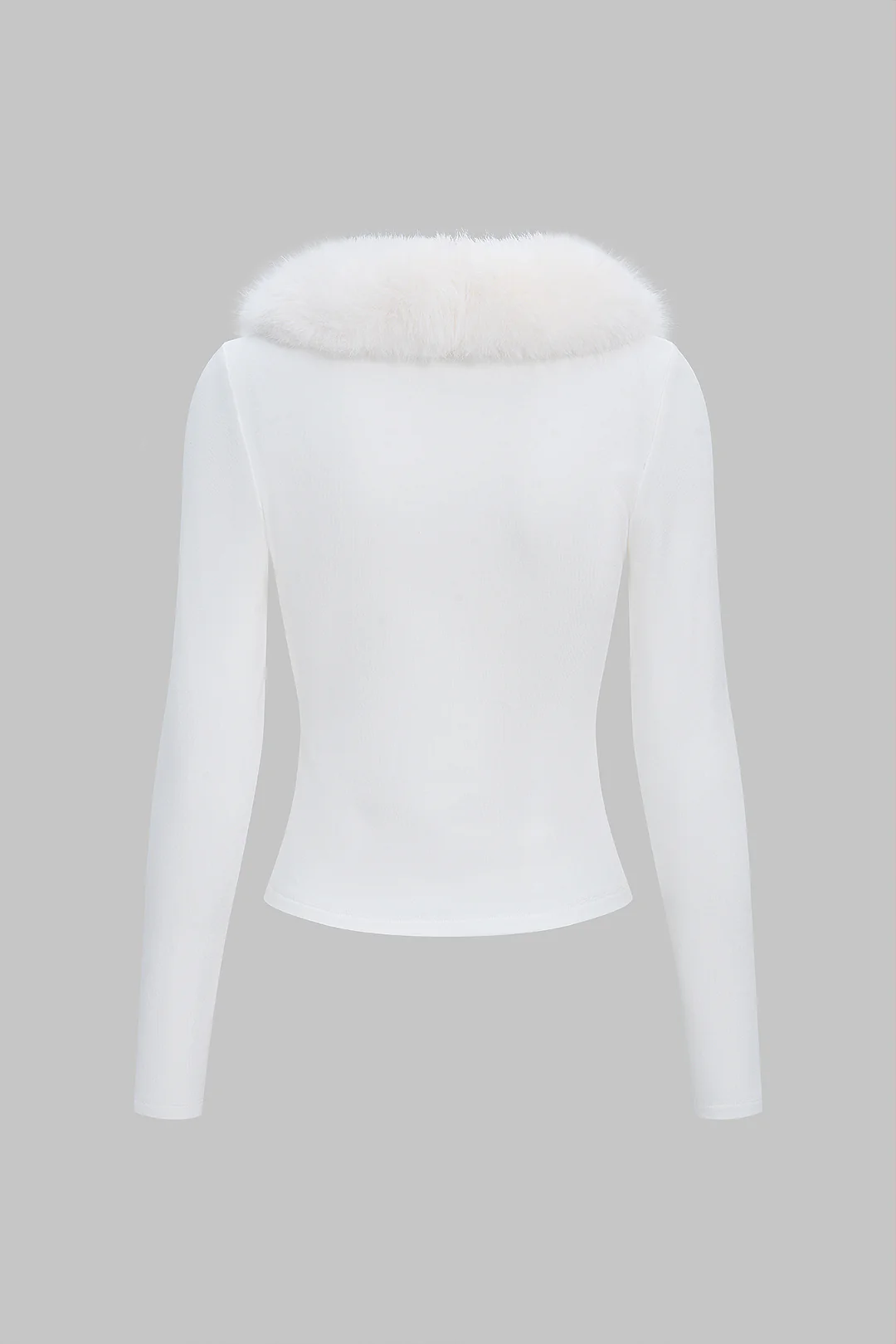 Patchwork Faux Fur Collar Long-Sleeve Top - Image 5