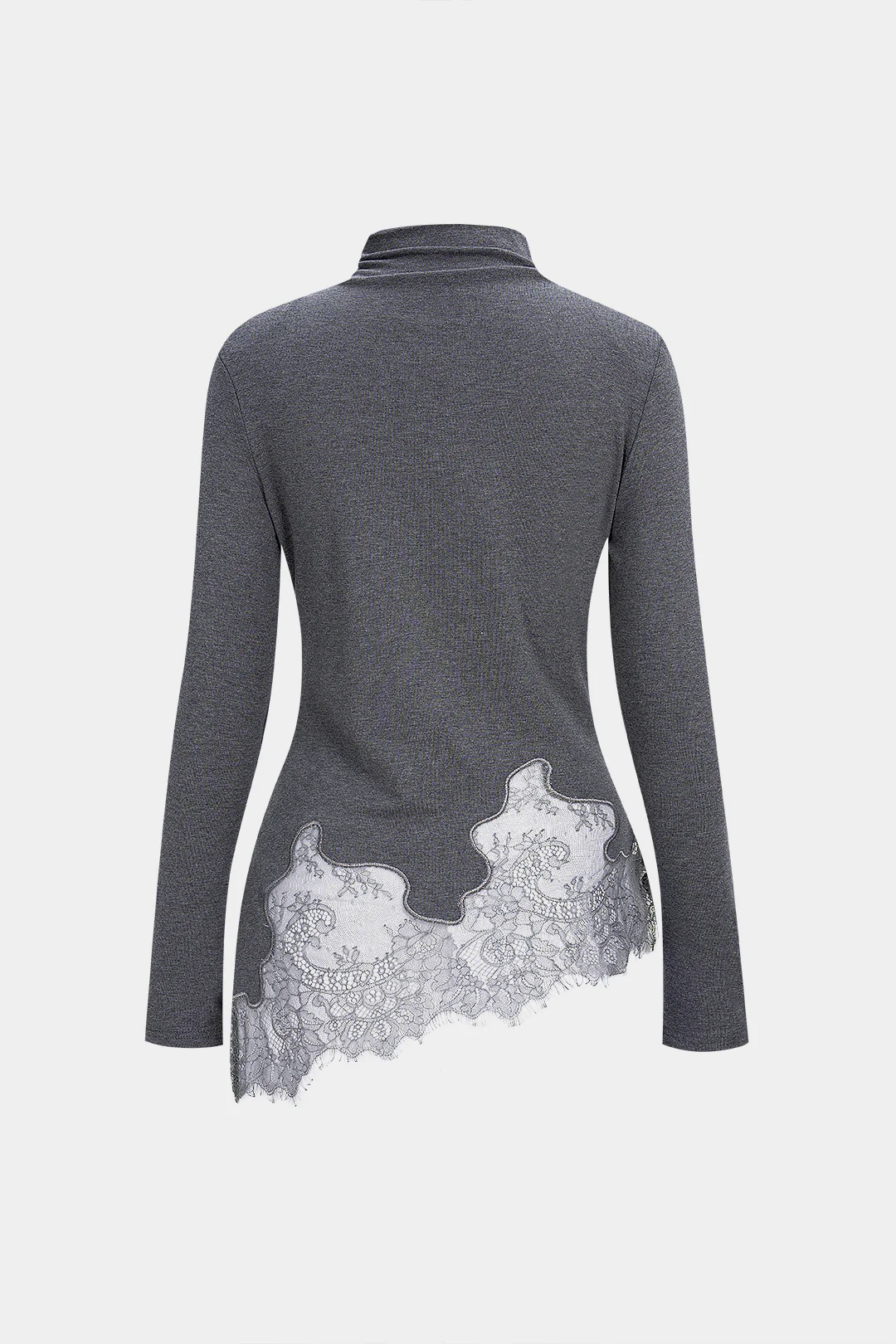 Mock Neck Lace Trim Long-Sleeve Top - Image 2