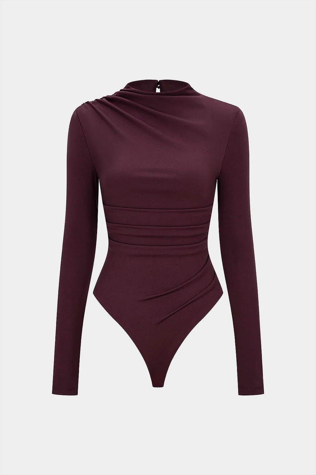 Mesh Ruched Asymmetrical Long Sleeve Bodysuit - Image 3