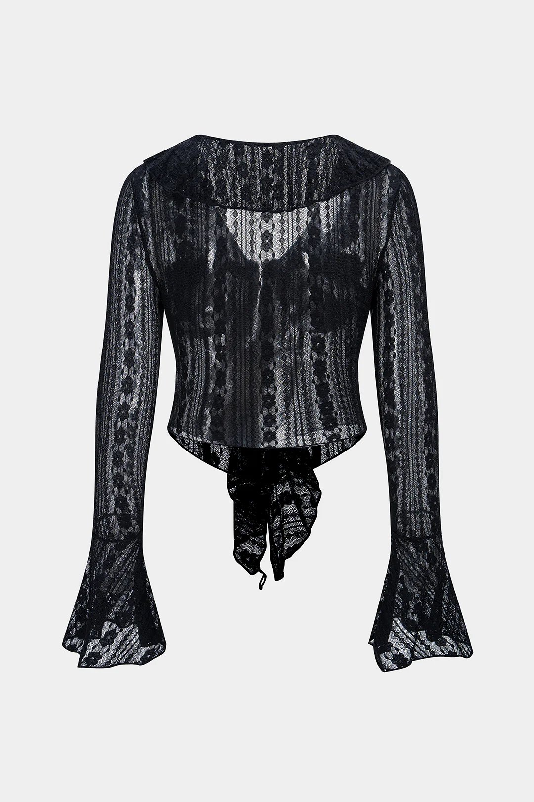 Lace Bustier Ruffle V-Neck Long-Sleeve Top - Image 2
