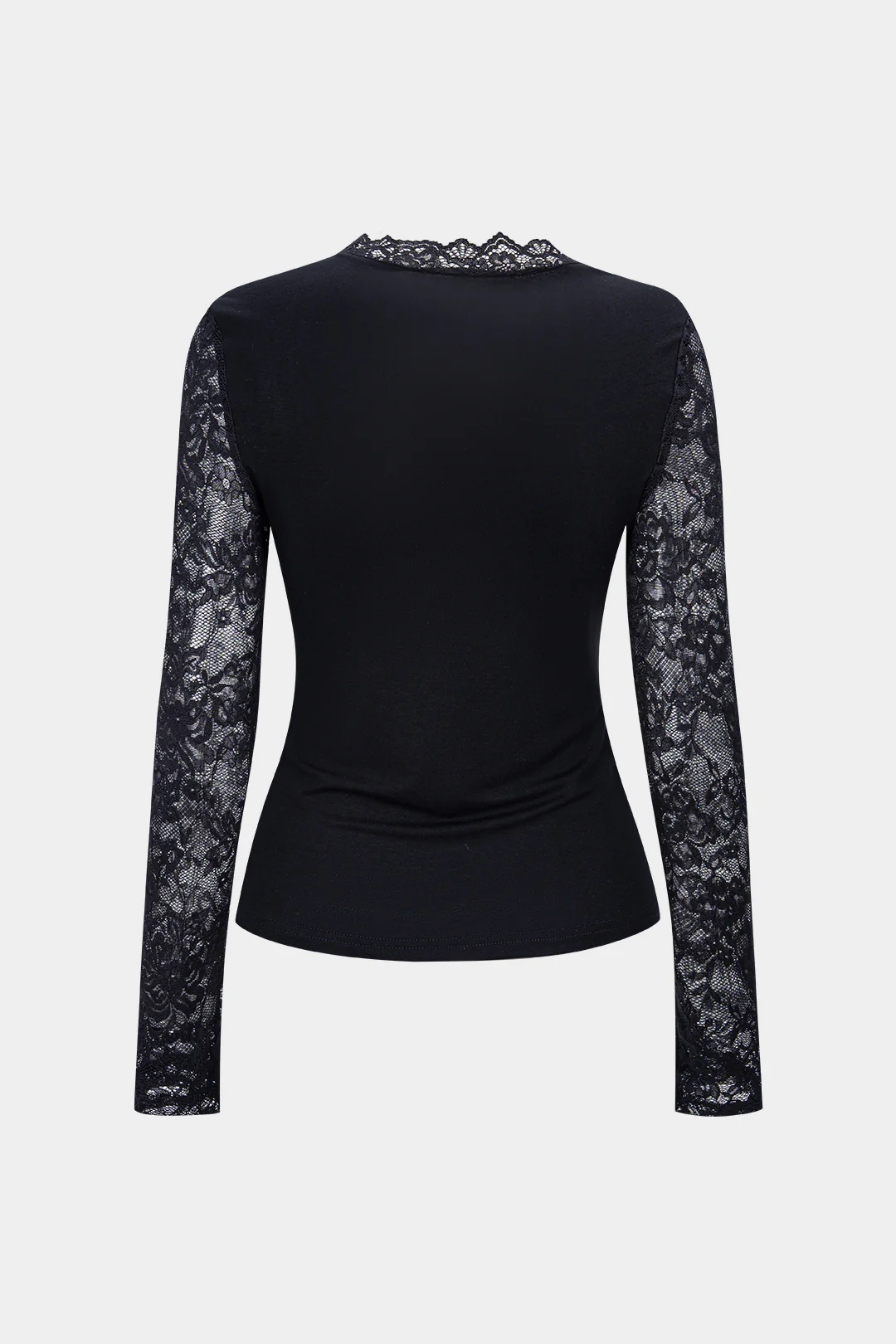 Lace Patchwork Ruched Long-Sleeve Top - Image 2