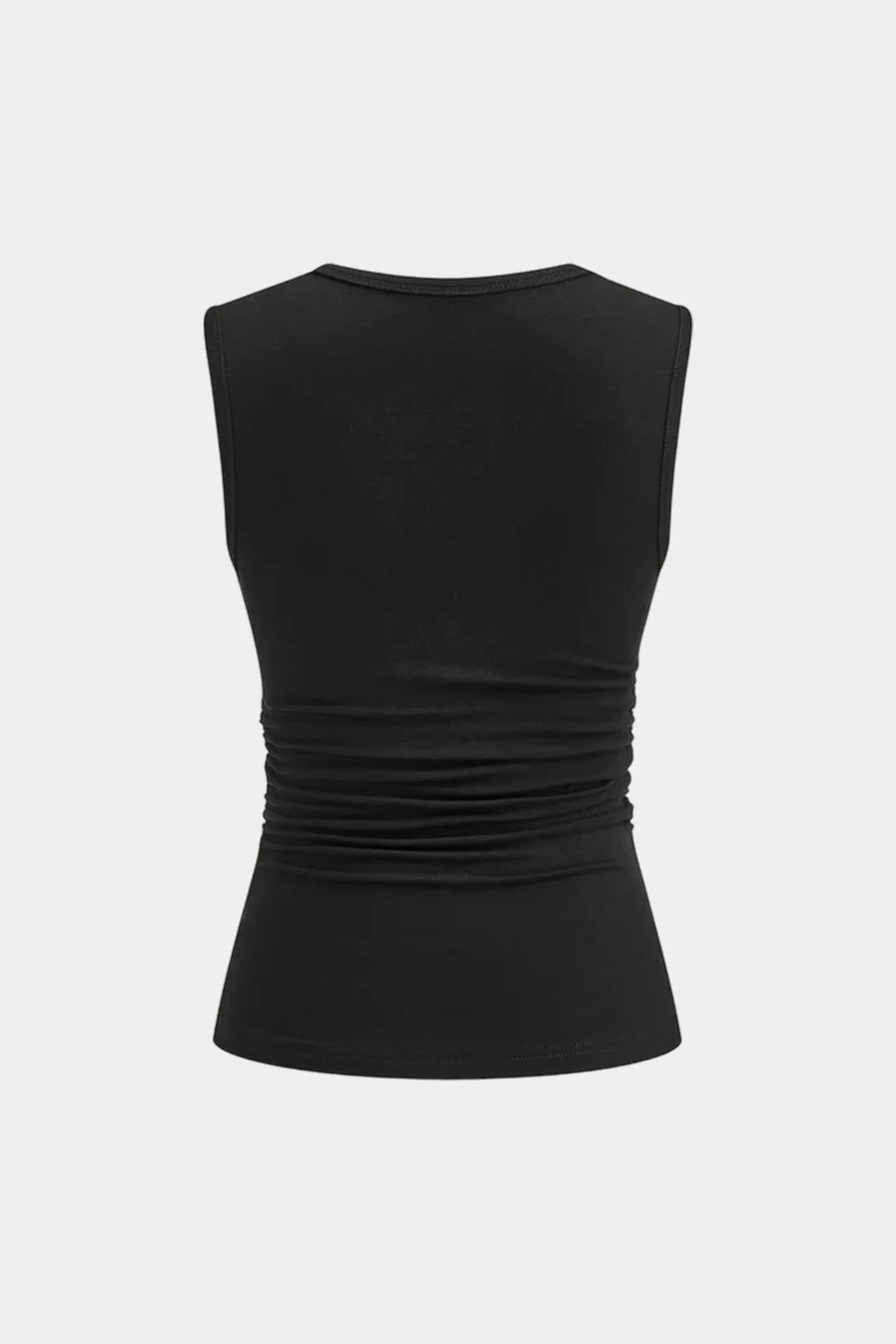 Solid Ruched Asymmetrical Buckle Detail Tank Top - Image 2