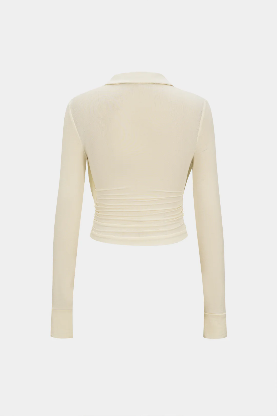 Polo Collar Ruched Long-Sleeve Top - Image 2