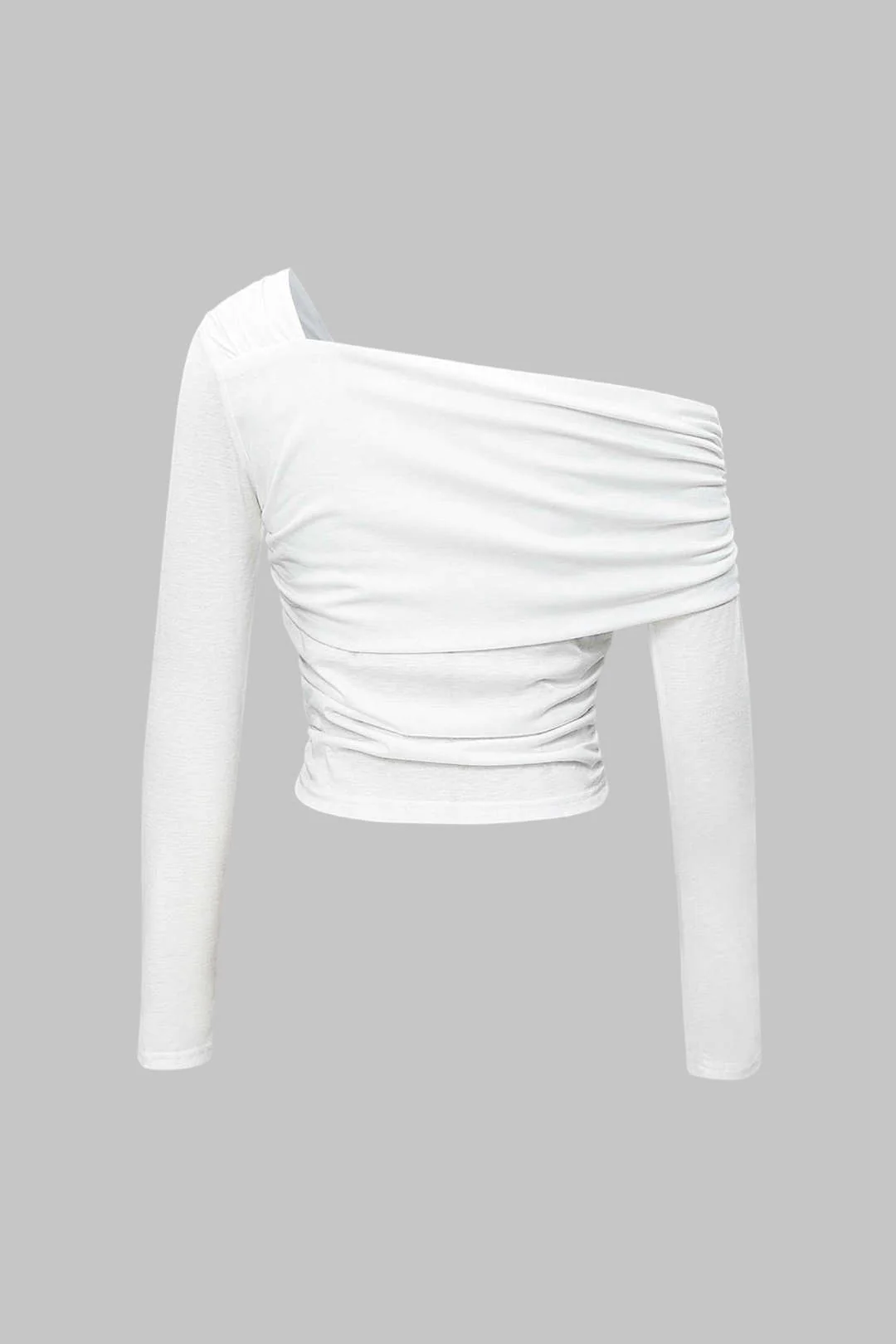One Shoulder Ruched Asymmetrical Long-Sleeve Top - Image 2