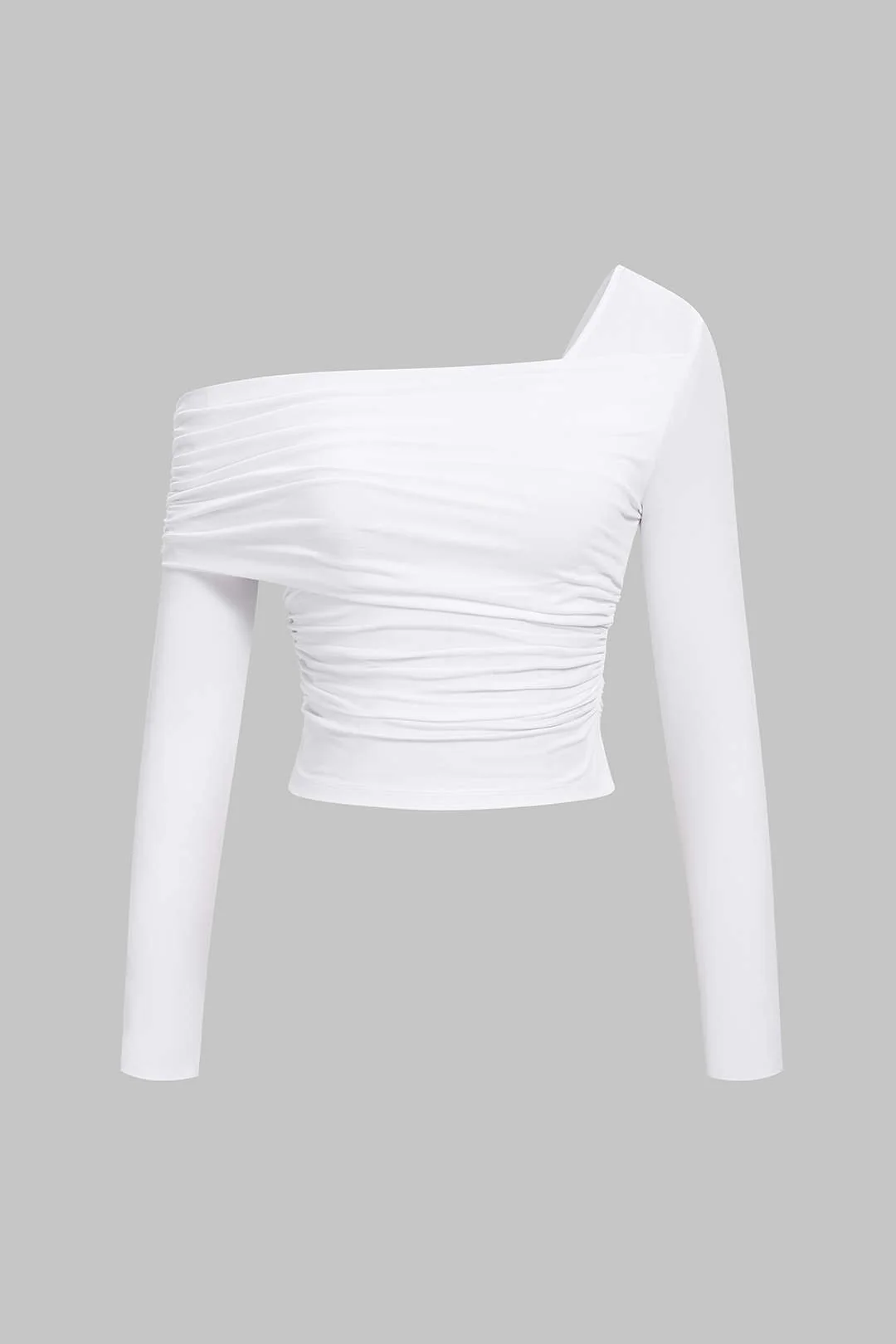 One Shoulder Ruched Asymmetrical Long-Sleeve Top - Image 3