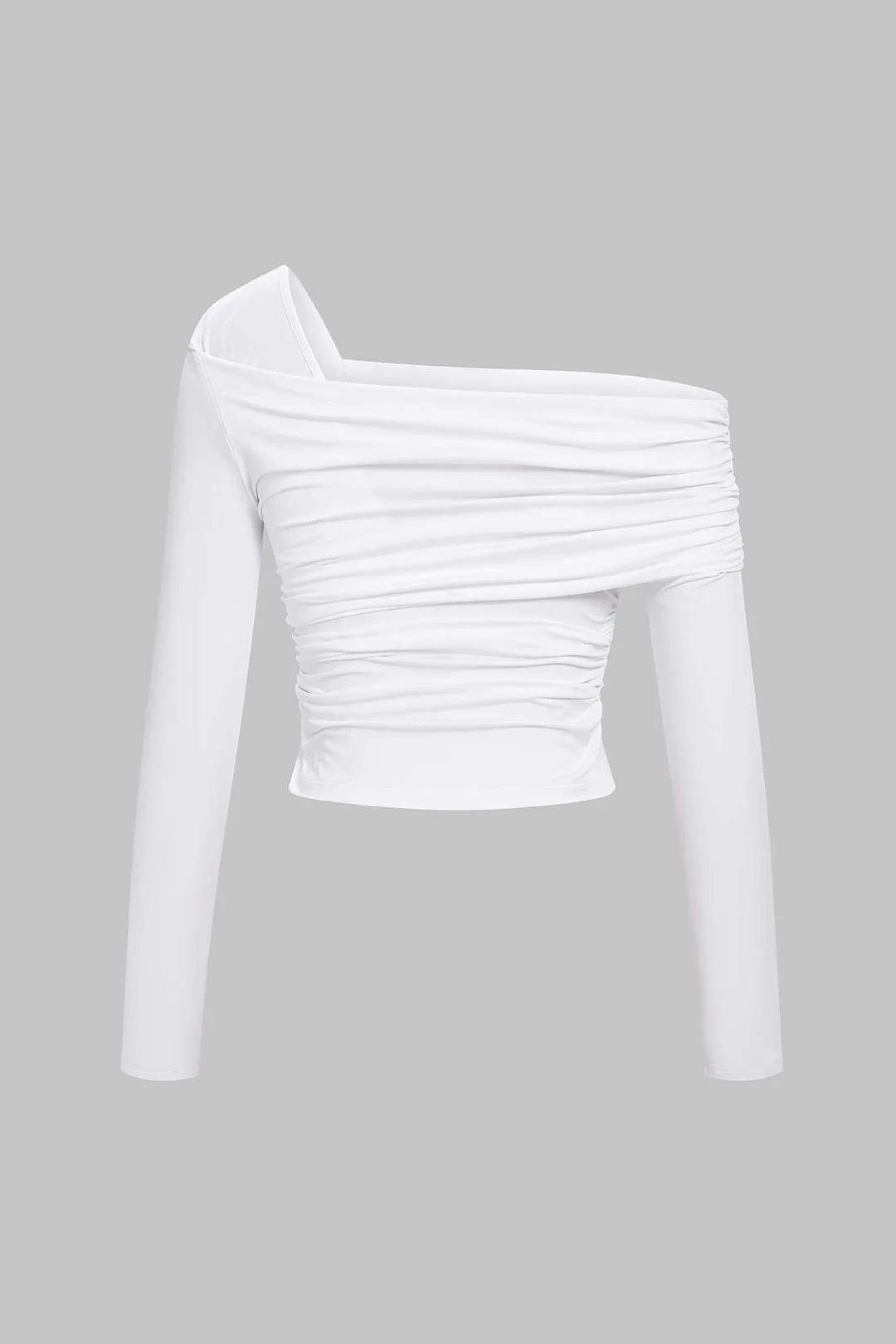 One Shoulder Ruched Asymmetrical Long-Sleeve Top - Image 4