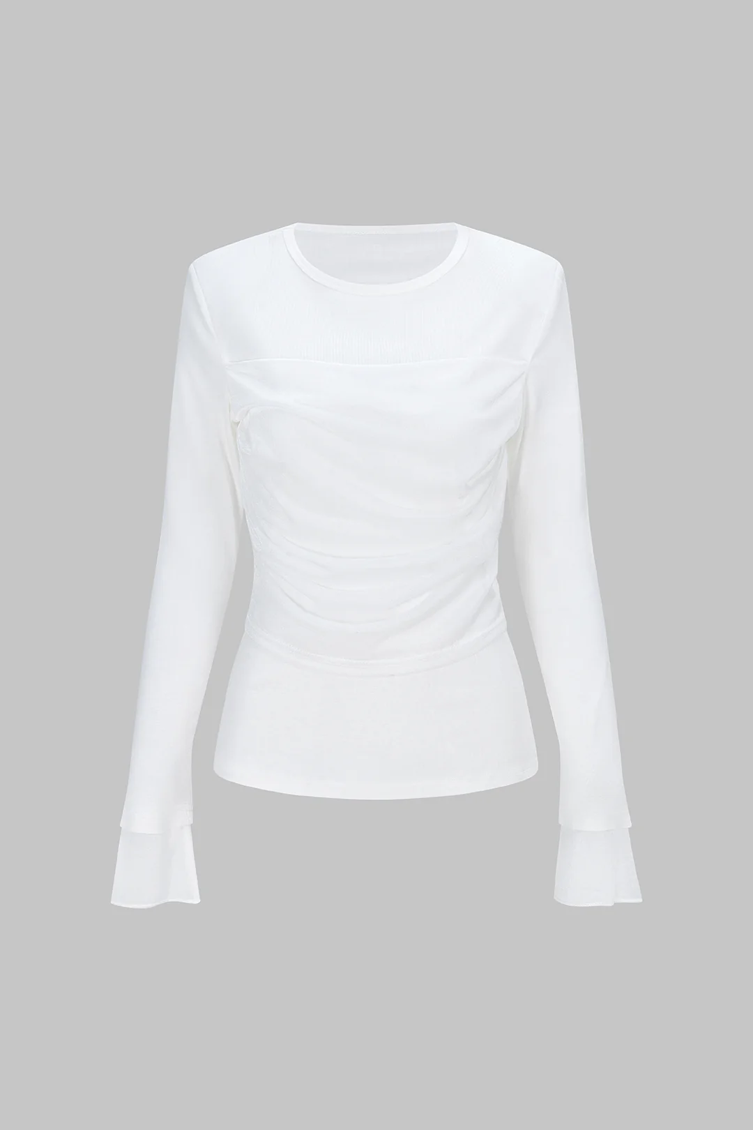 Round Neck Ruched Long-Sleeve Top