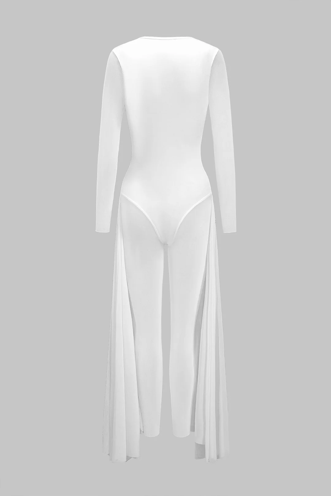 Mesh Sheer Zipper Bustier Corset Long Sleeve Jumpsuit - Image 2