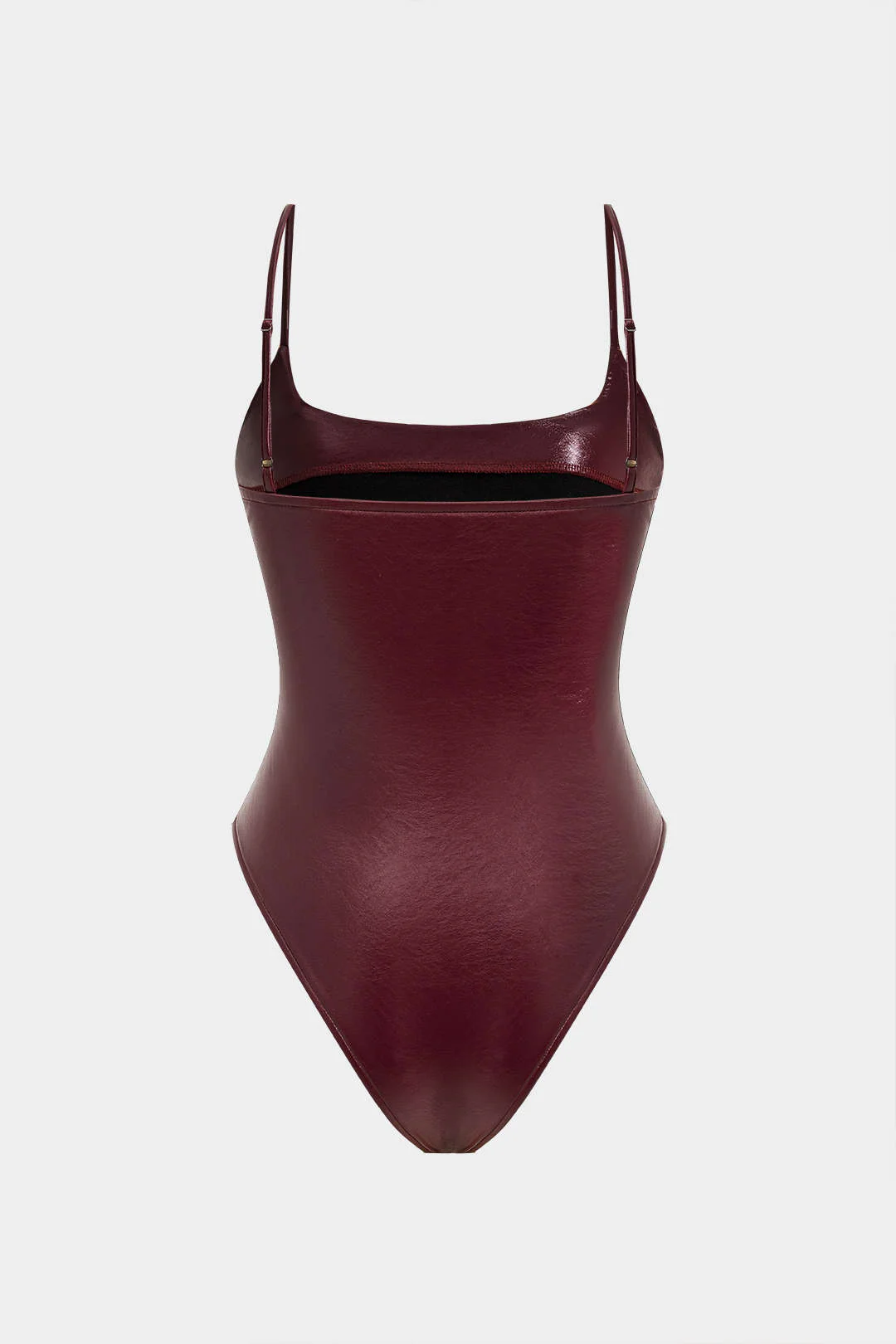 Basic Solid Faux Leather Bodysuit - Image 2