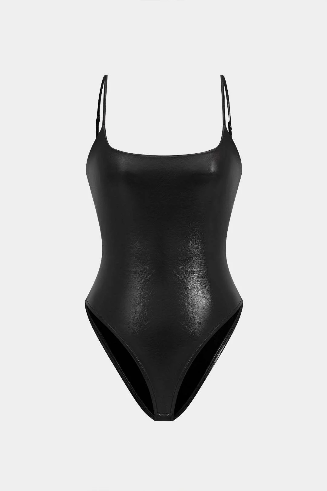 Basic Solid Faux Leather Bodysuit - Image 9