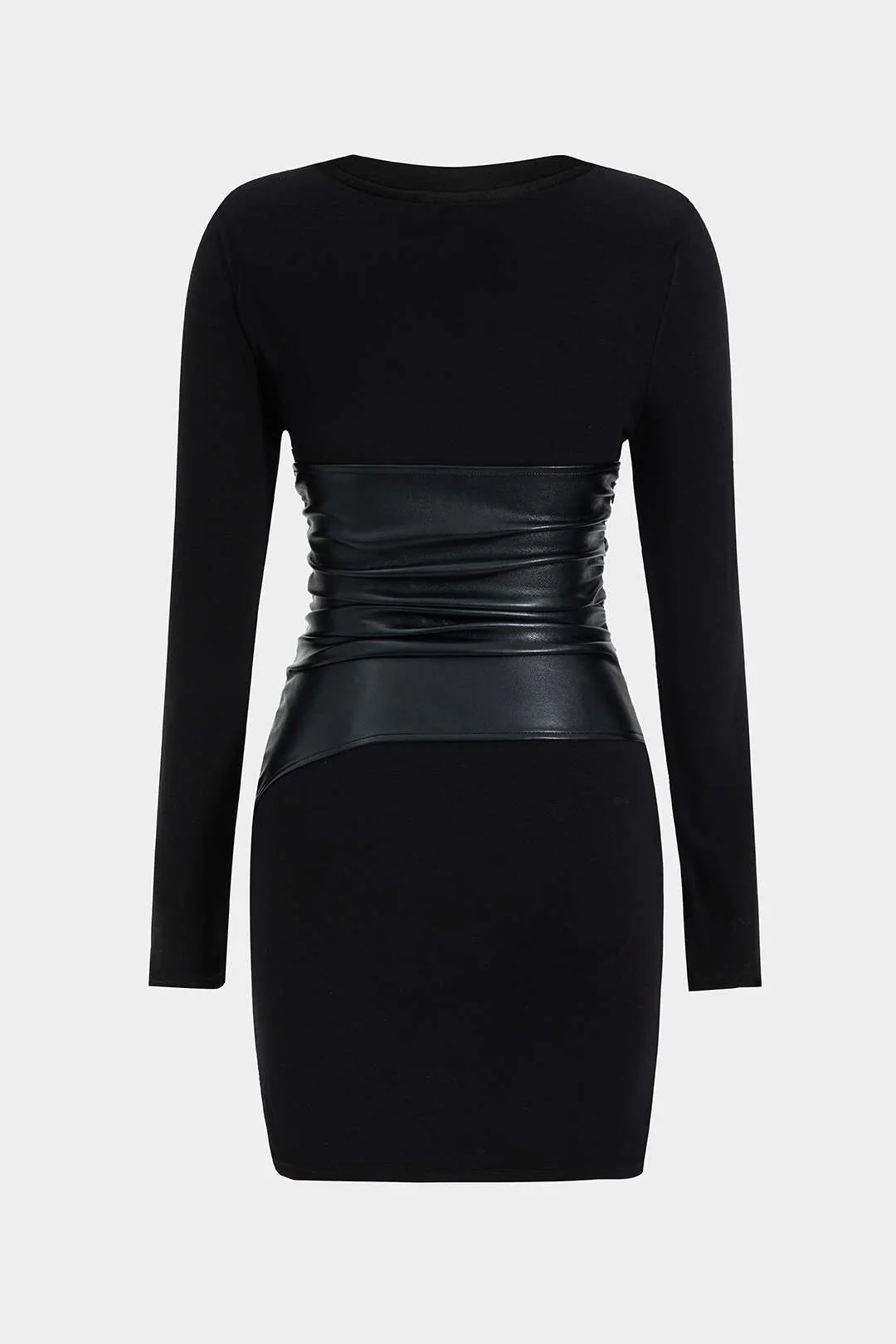 Faux Leather Patchwork Long Sleeve Mini Dress - Image 2