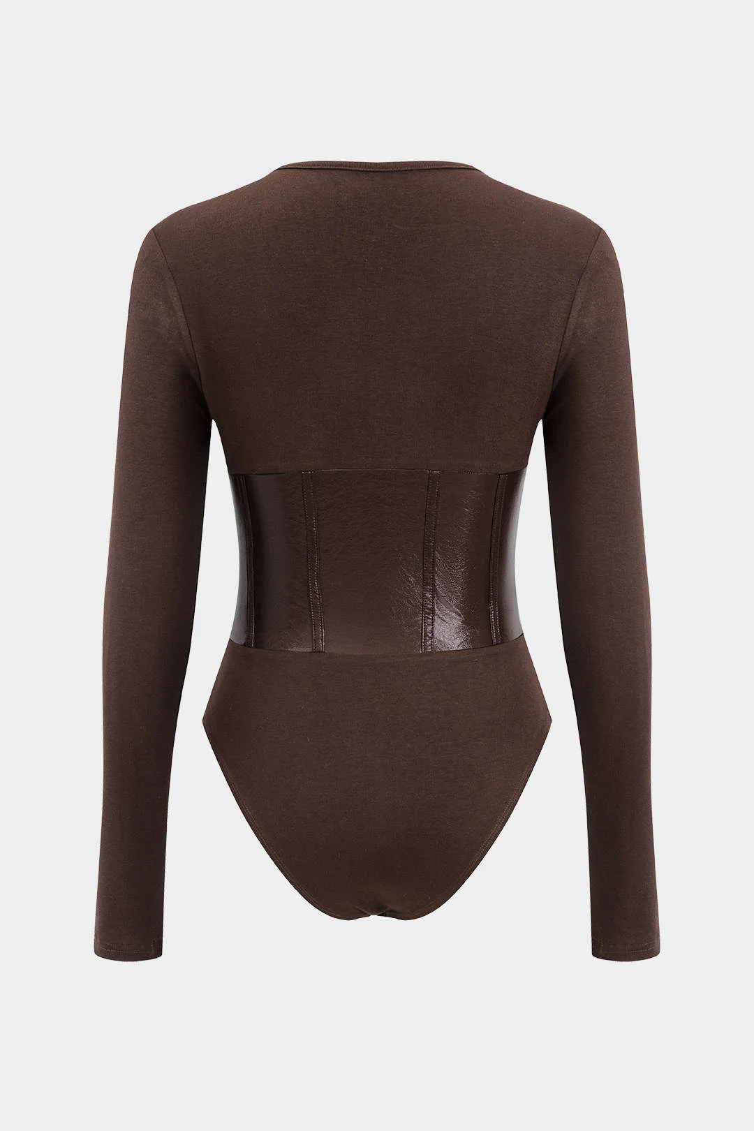 Patchwork Faux Leather Long Sleeve Bodysuit - Image 12