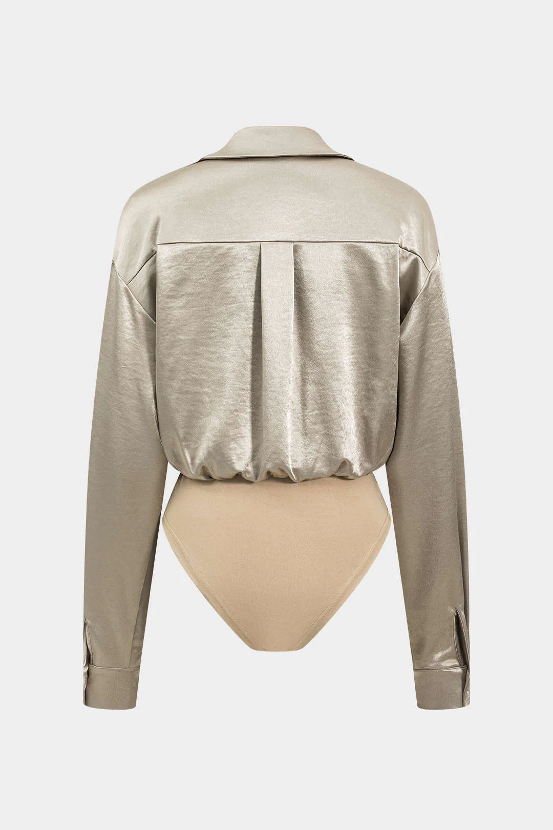 Patchwork Long Sleeve Satin Bodysuit - Image 2
