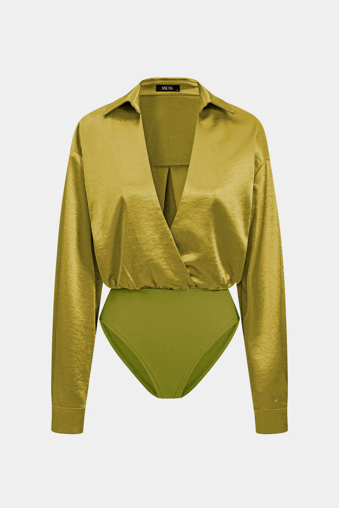 Patchwork Long Sleeve Satin Bodysuit - Image 4