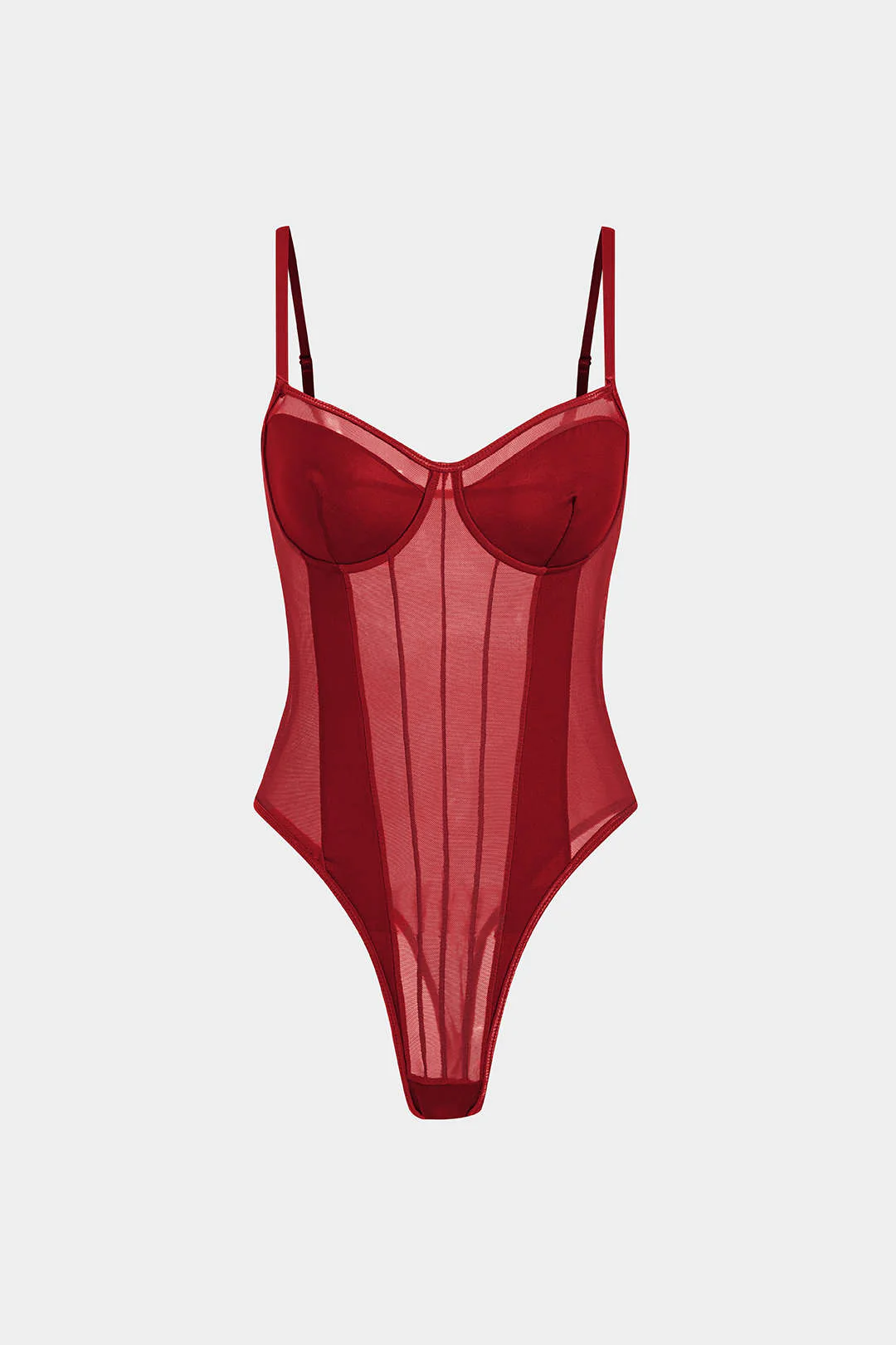 Mesh Backless Sheer Patchwork Corset Slip Bodysuit - Image 11
