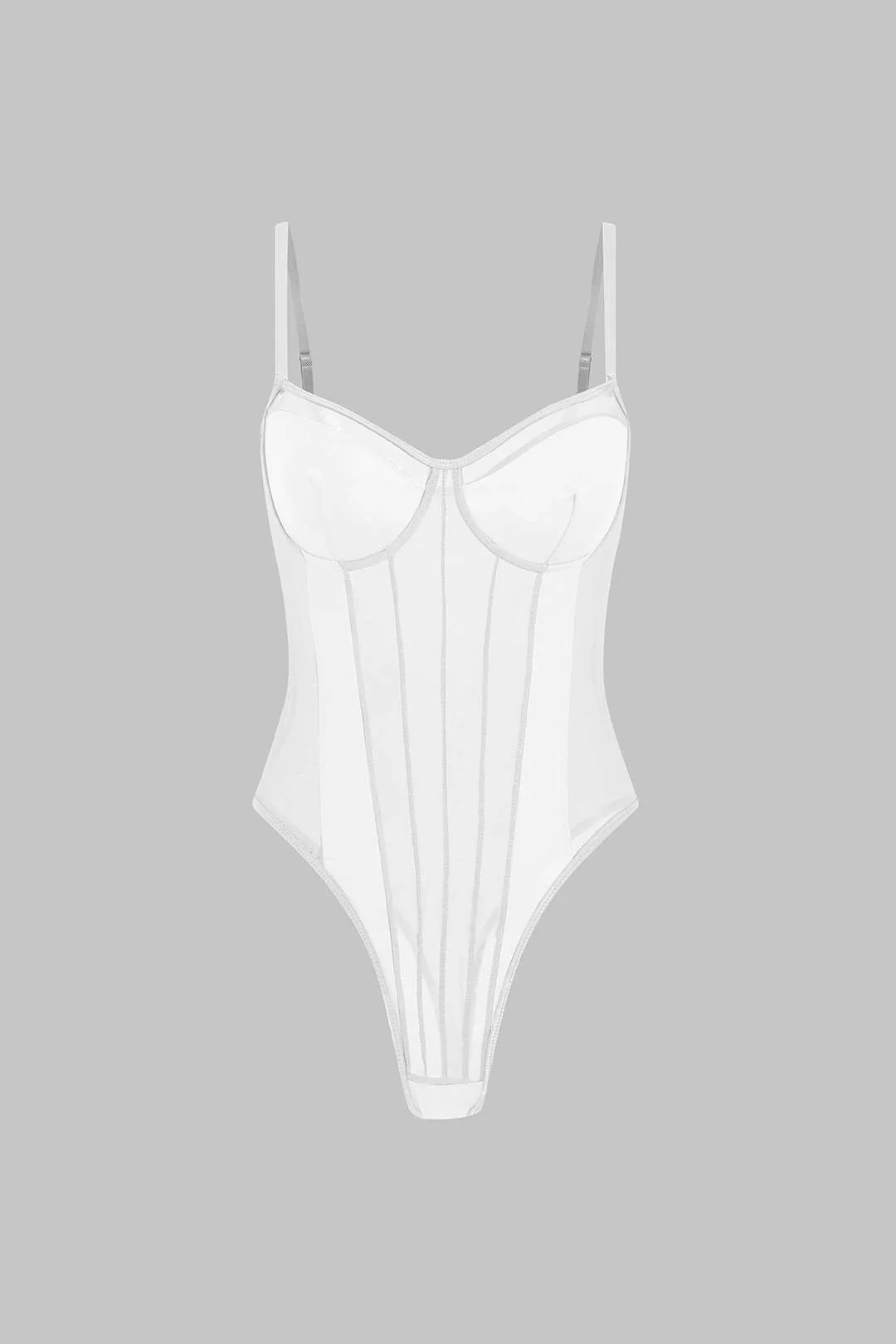 Mesh Backless Sheer Patchwork Corset Slip Bodysuit - Image 16