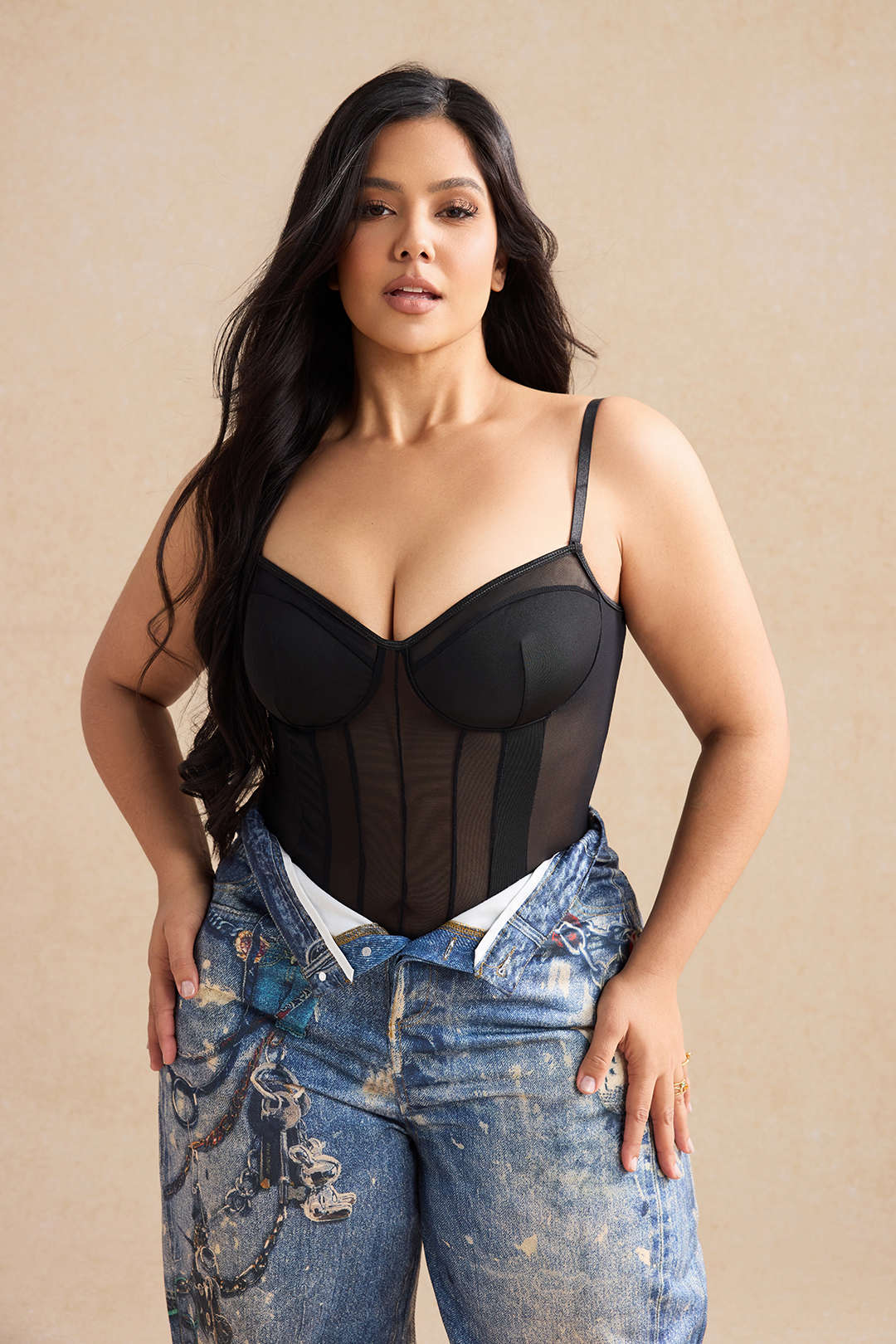 Plus Size Mesh Corset Slip Bodysuit - Image 10