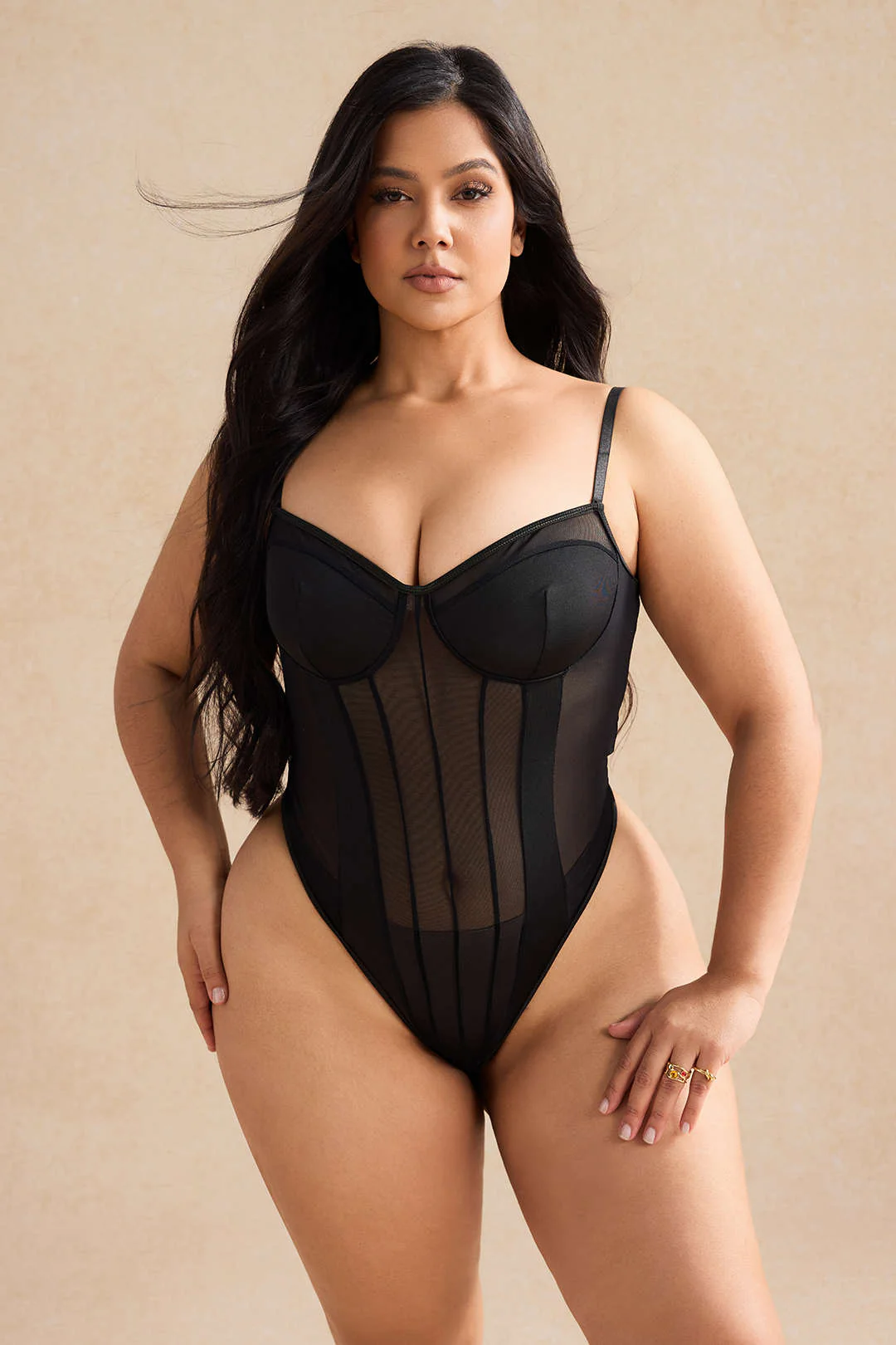 Plus Size Mesh Corset Slip Bodysuit - Image 13