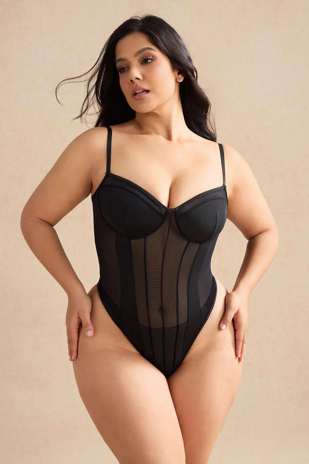 Plus Size Mesh Corset Slip Bodysuit - Image 9