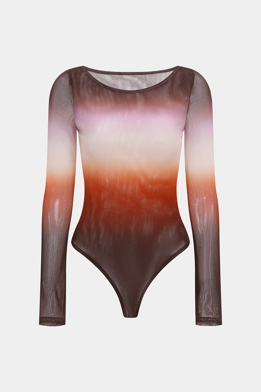 Ombre Print Mesh Round Neck Long Sleeve Bodysuit