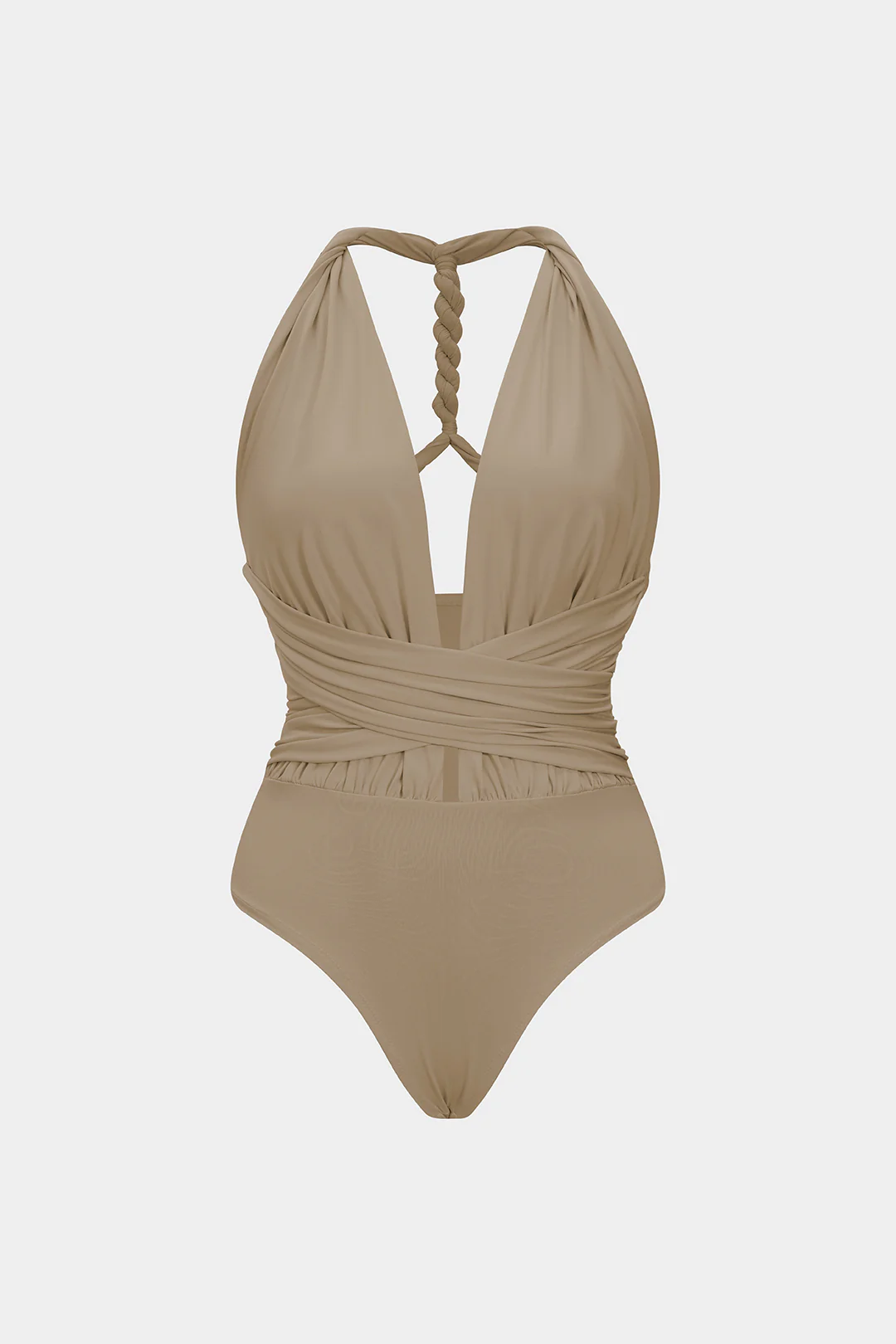 Ruched V-Neck Twist Knot Crossed Sleeveless Bodysuit - Image 7