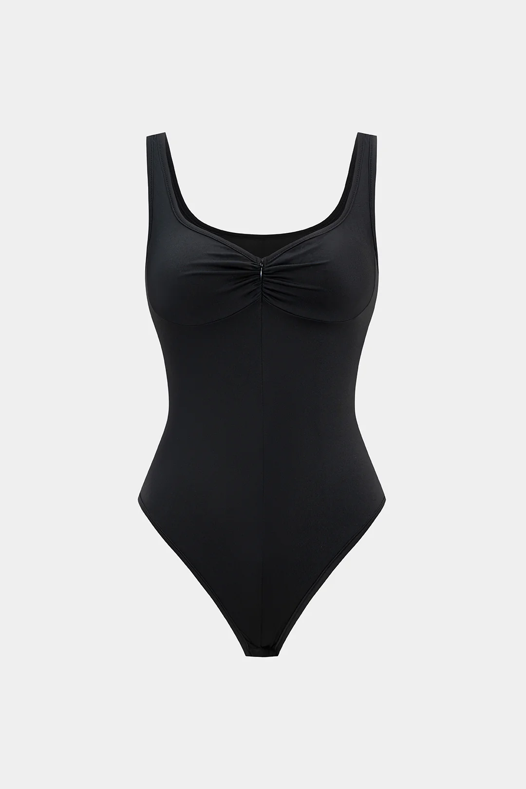 Solid Ruched Zipper Sleeveless Bodysuit