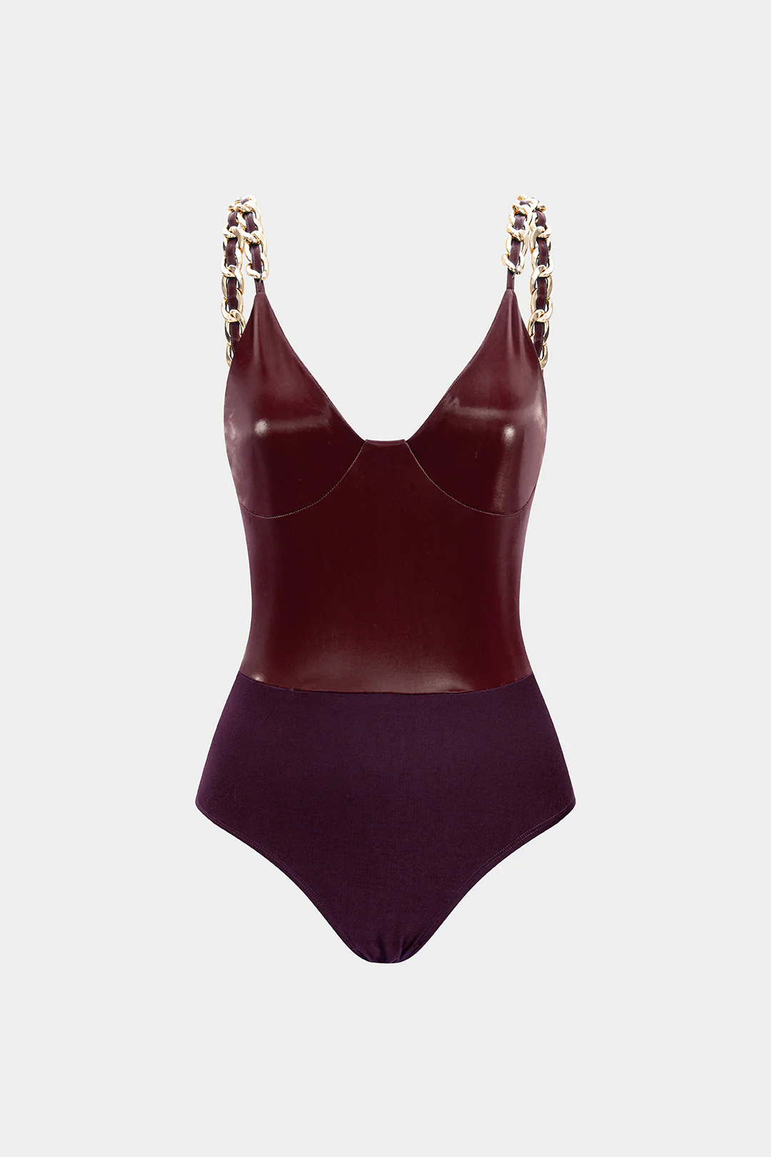 Faux Leather Chain Patchwork Sleeveless Bodysuit - Image 6