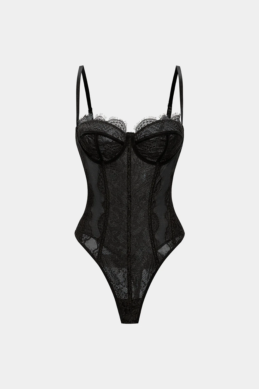 Mesh Sheer Patchwork Bustier Corset Slip Sleeveless Bodysuit - Image 8
