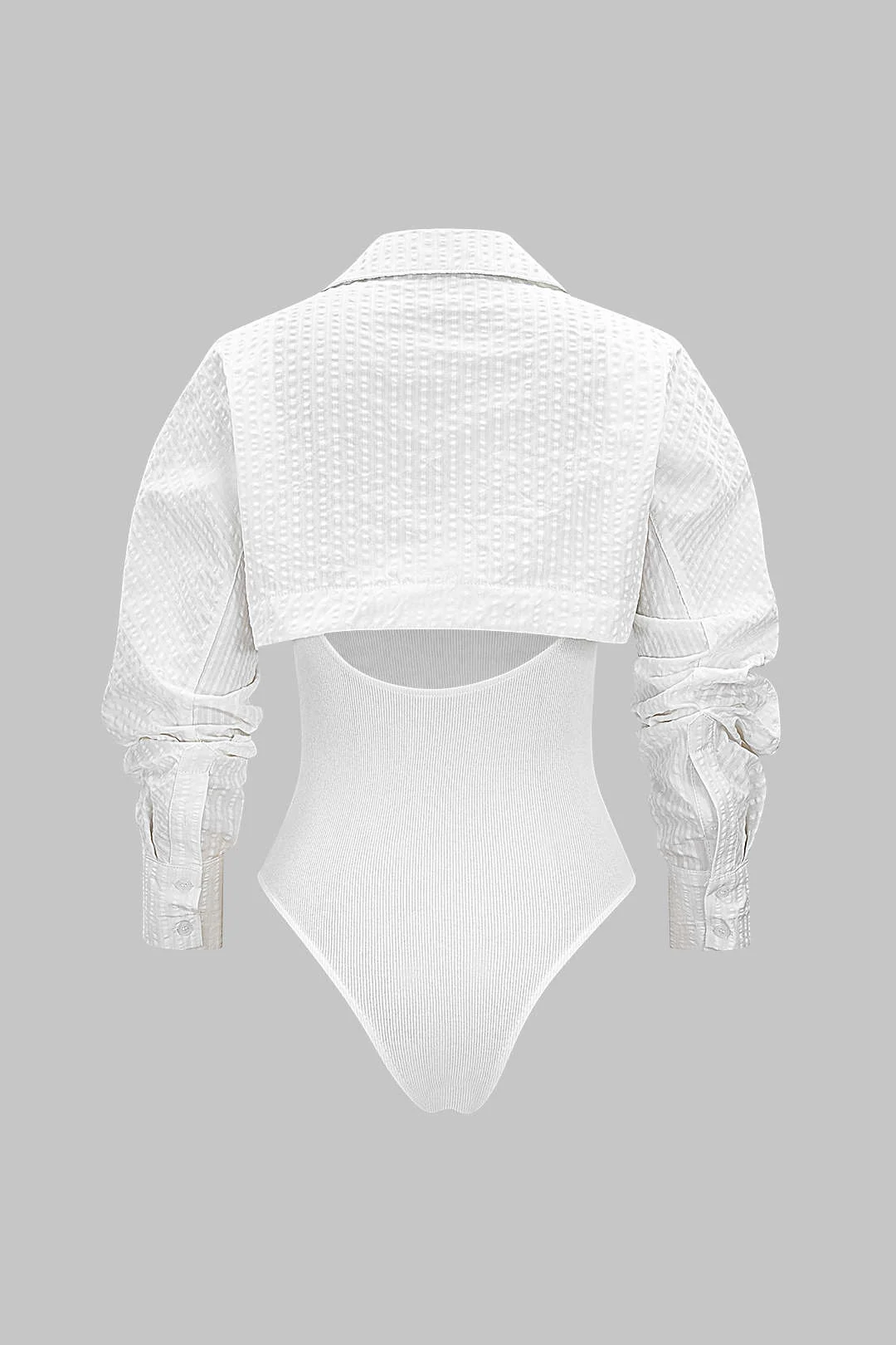 Button Detail Cut Out Long Sleeve Bodysuit - Image 2