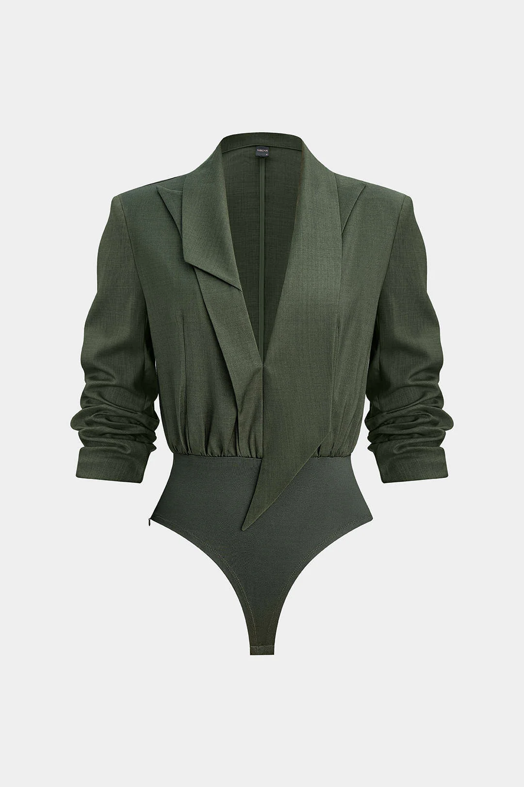 Notched Lapel Asymmetrical Long Sleeve Bodysuit - Image 10