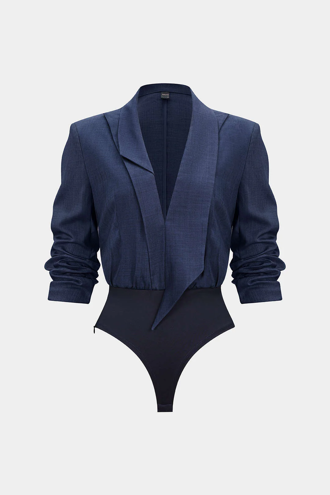Notched Lapel Asymmetrical Long Sleeve Bodysuit - Image 11