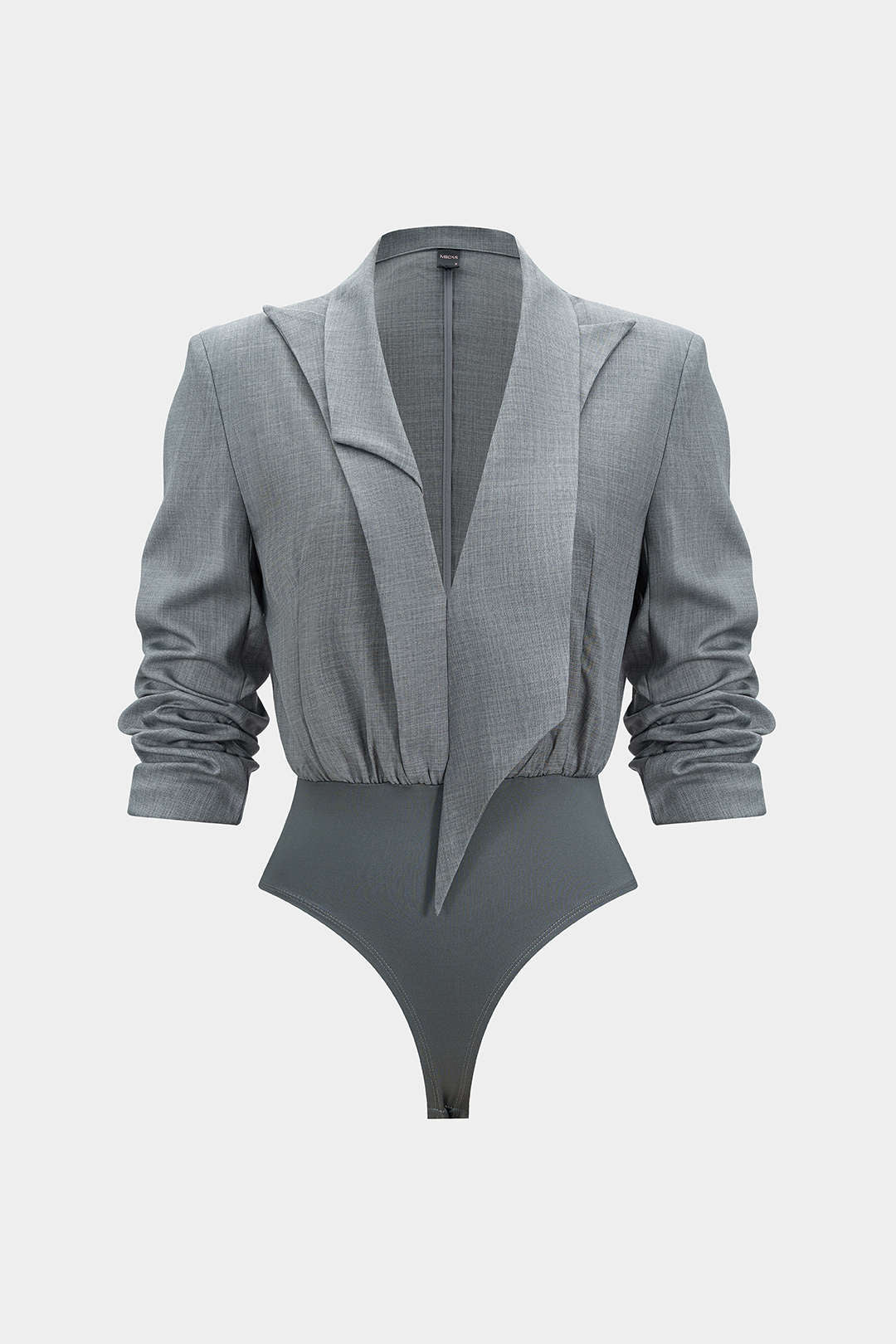Notched Lapel Asymmetrical Long Sleeve Bodysuit - Image 2