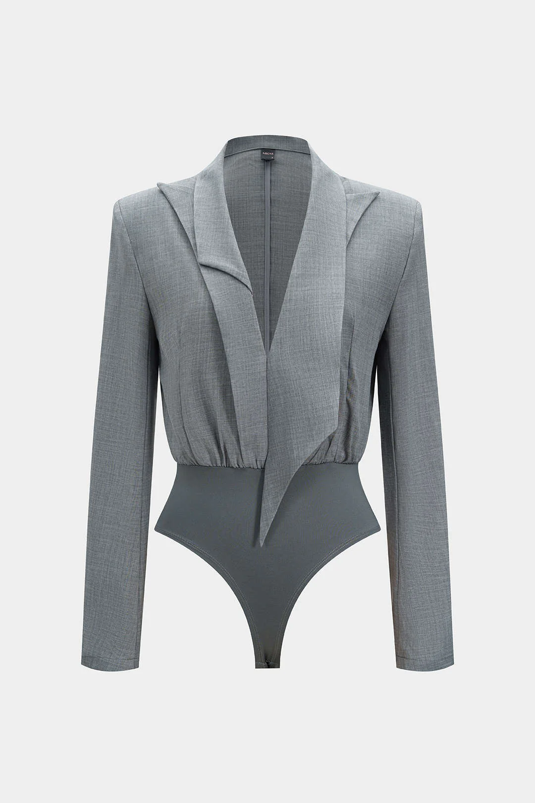 Notched Lapel Asymmetrical Long Sleeve Bodysuit - Image 3