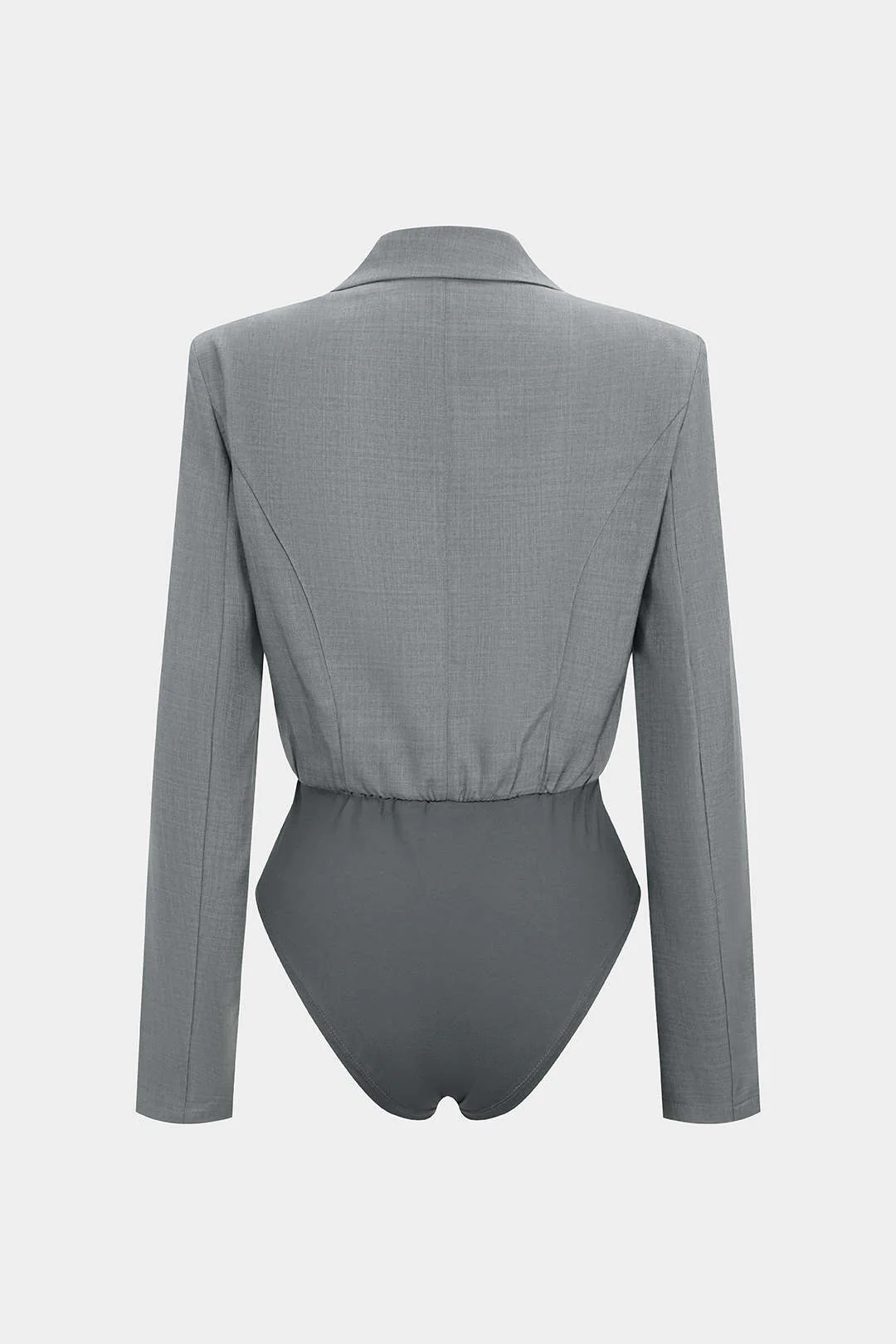 Notched Lapel Asymmetrical Long Sleeve Bodysuit - Image 4