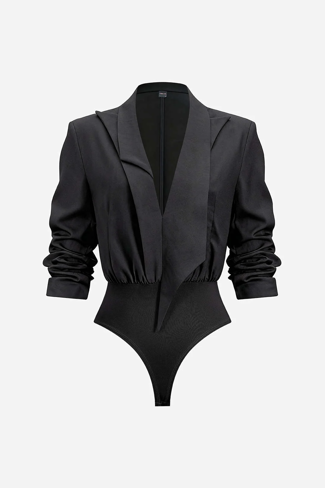 Notched Lapel Asymmetrical Long Sleeve Bodysuit - Image 7