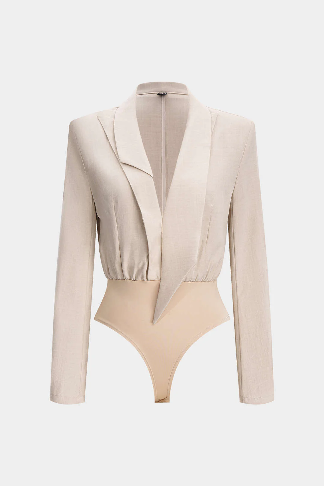 Notched Lapel Asymmetrical Long Sleeve Bodysuit - Image 9