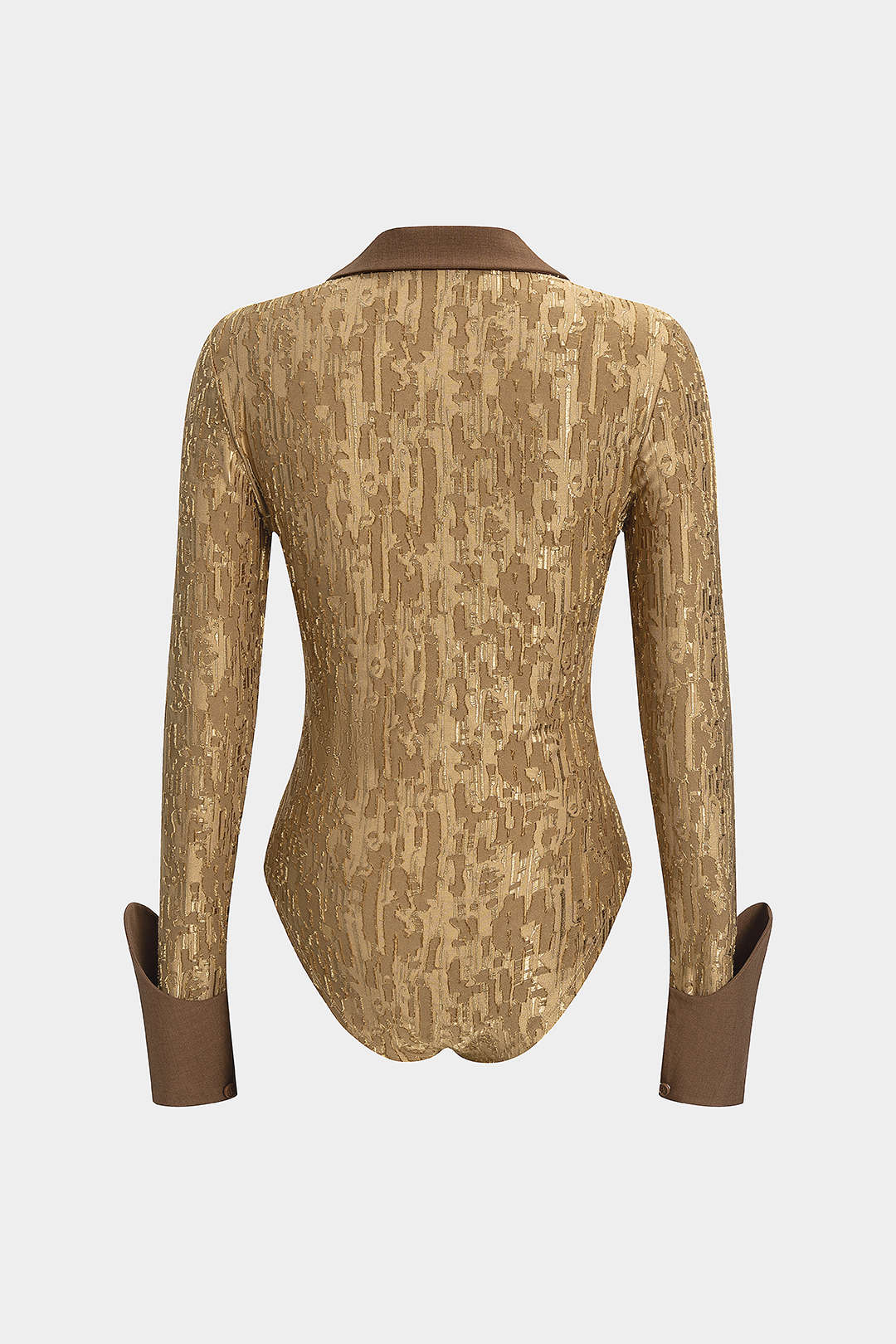 Metallic Button Ripped Patchwork Long Sleeve Bodysuit - Image 2