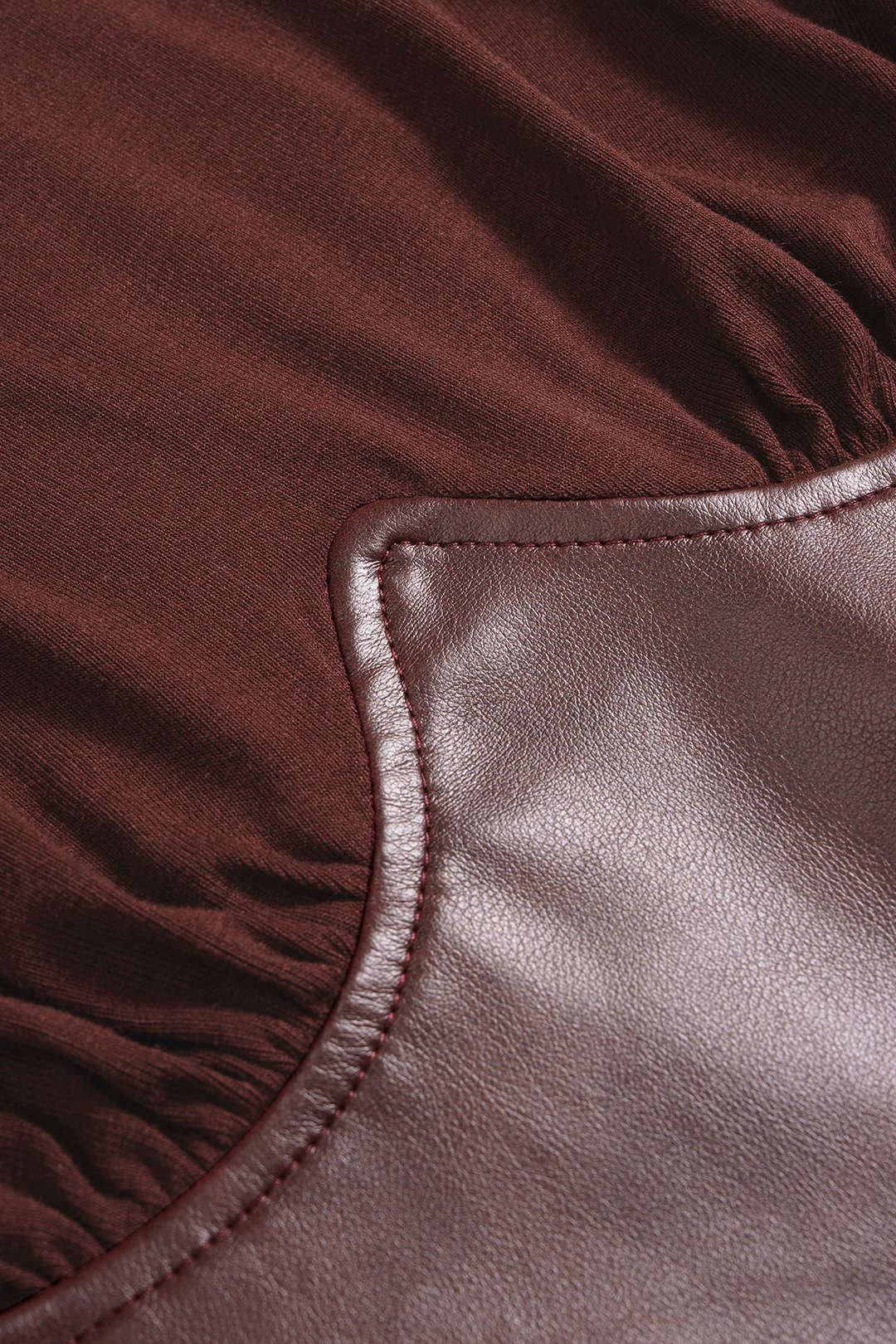 Faux Leather Patchwork Round Neck Long Sleeve Bodysuit - Image 3