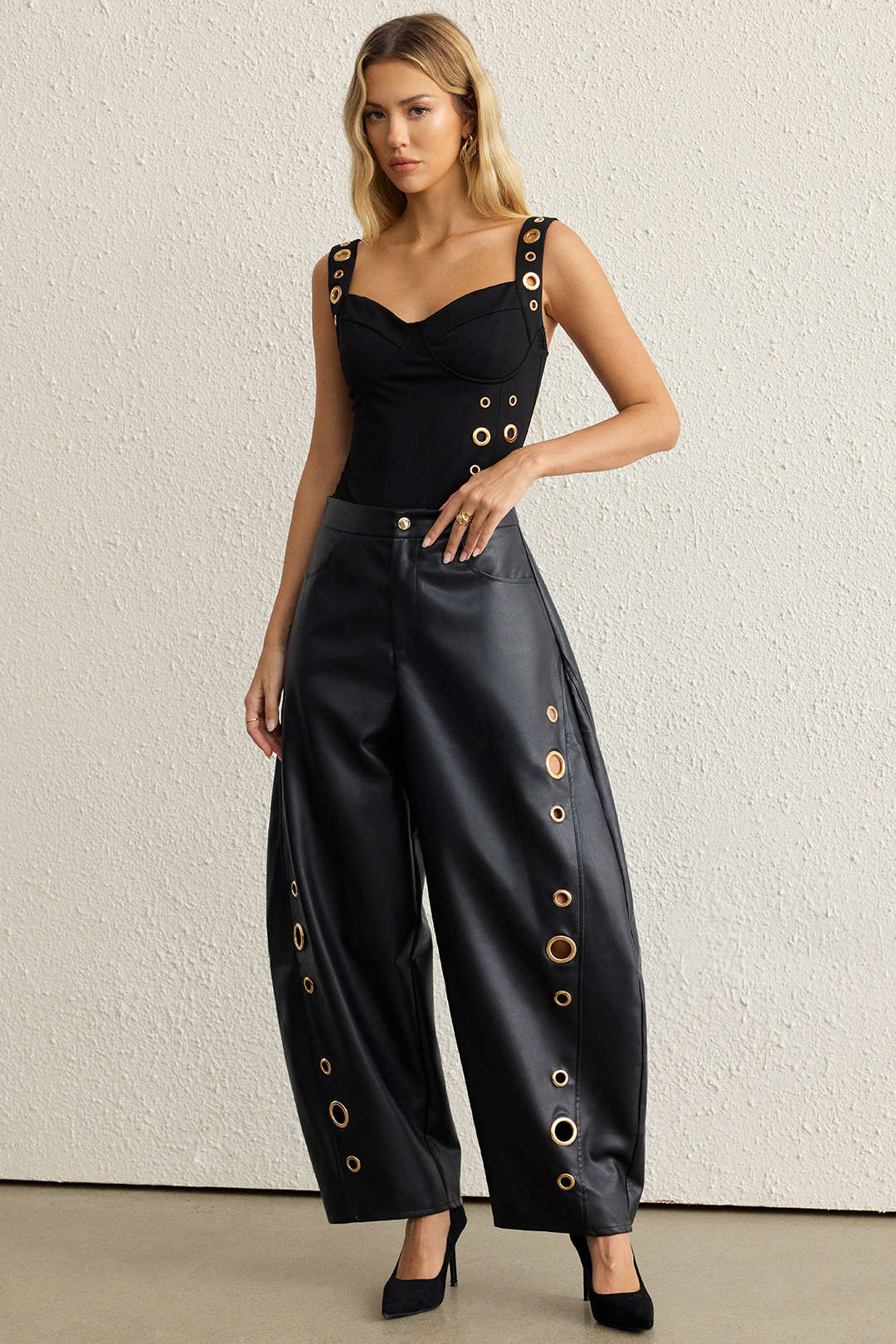 Metallic Eyelet Tank Sleeveless Bodysuit - Image 6