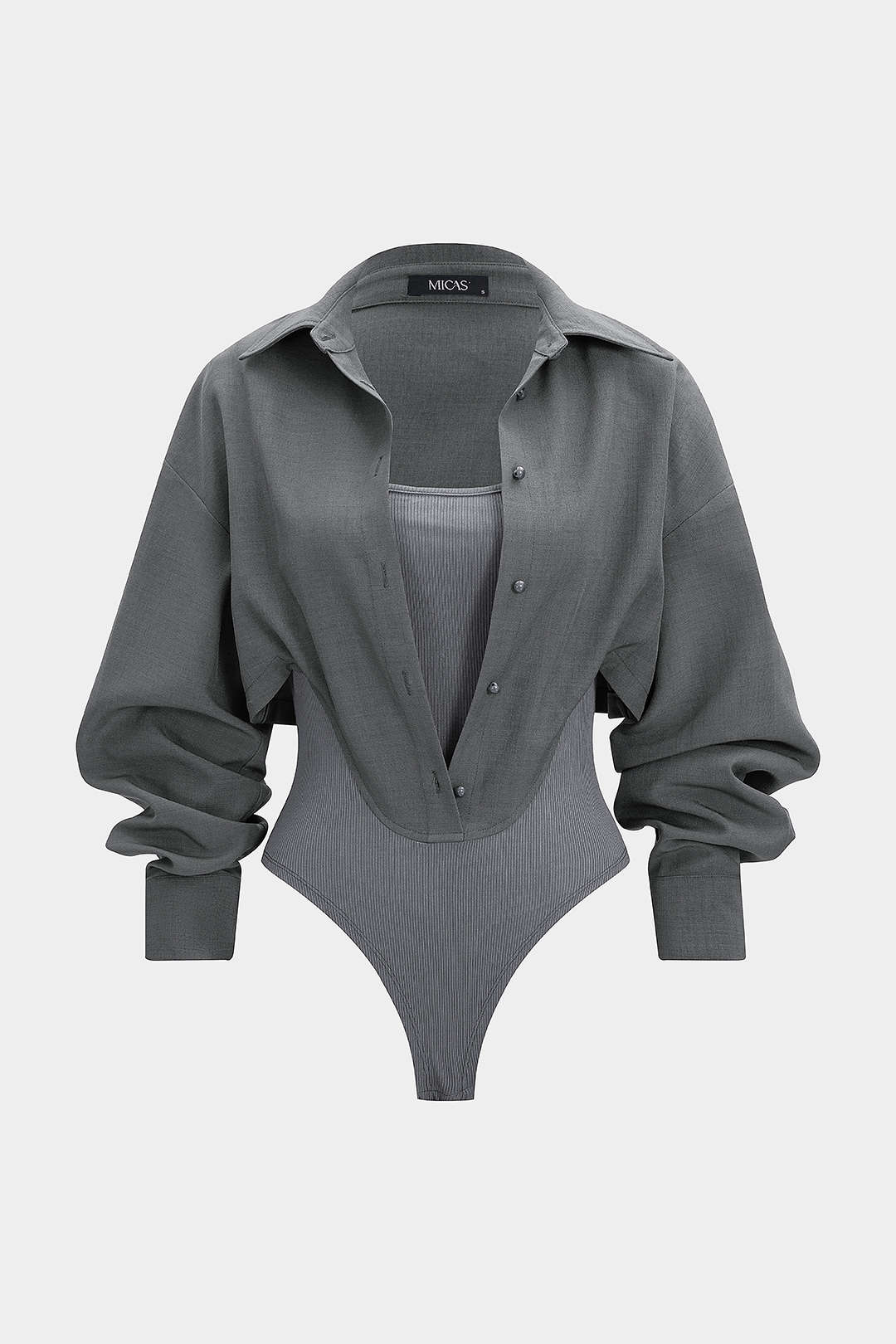 Patchwork Button Long Sleeve Bodysuit - Image 10