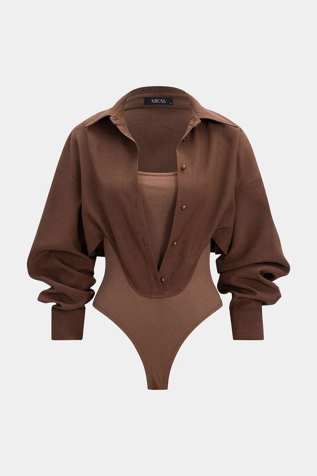 Patchwork Button Long Sleeve Bodysuit - Image 6