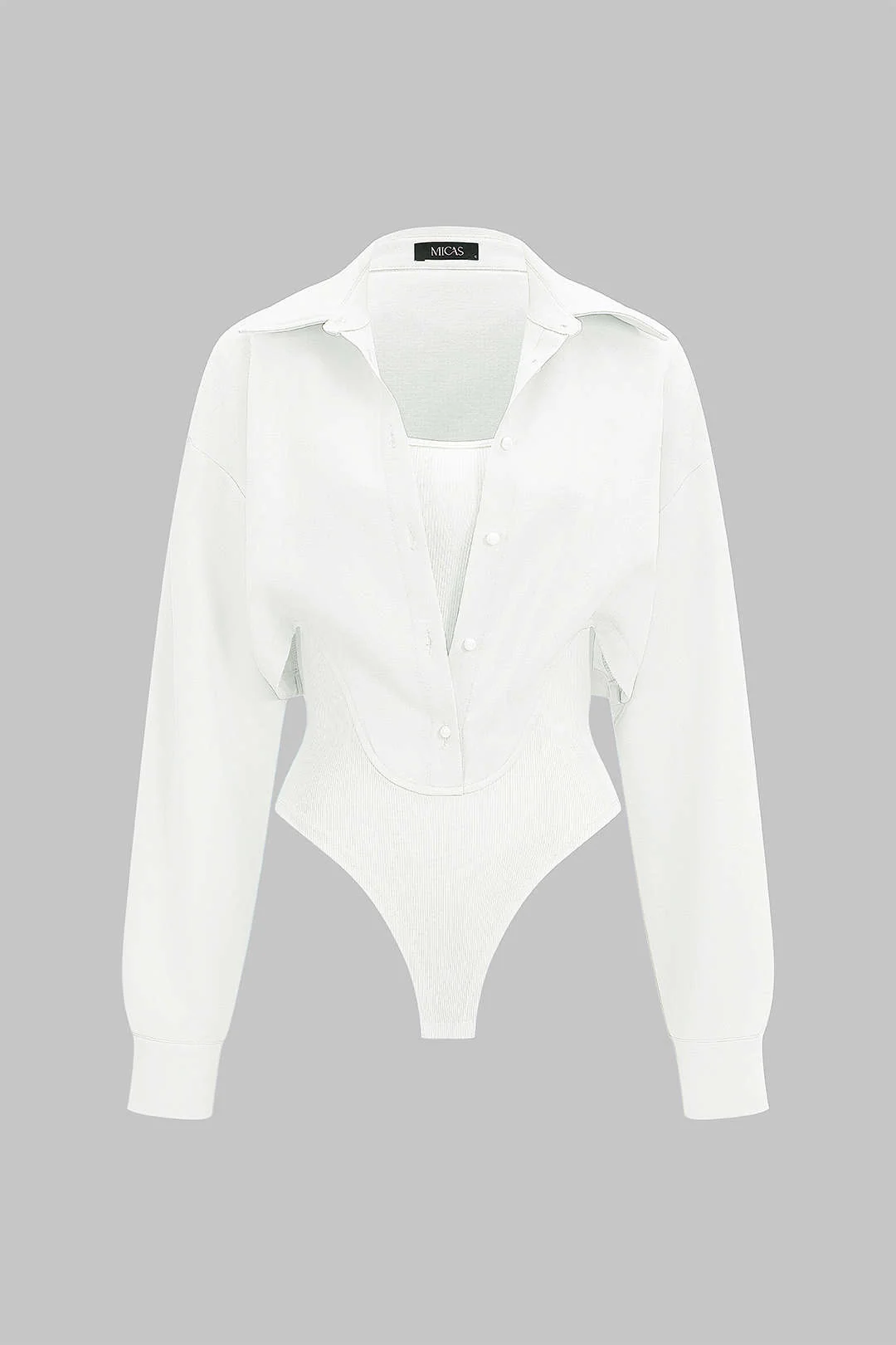 Patchwork Button Long Sleeve Bodysuit - Image 8