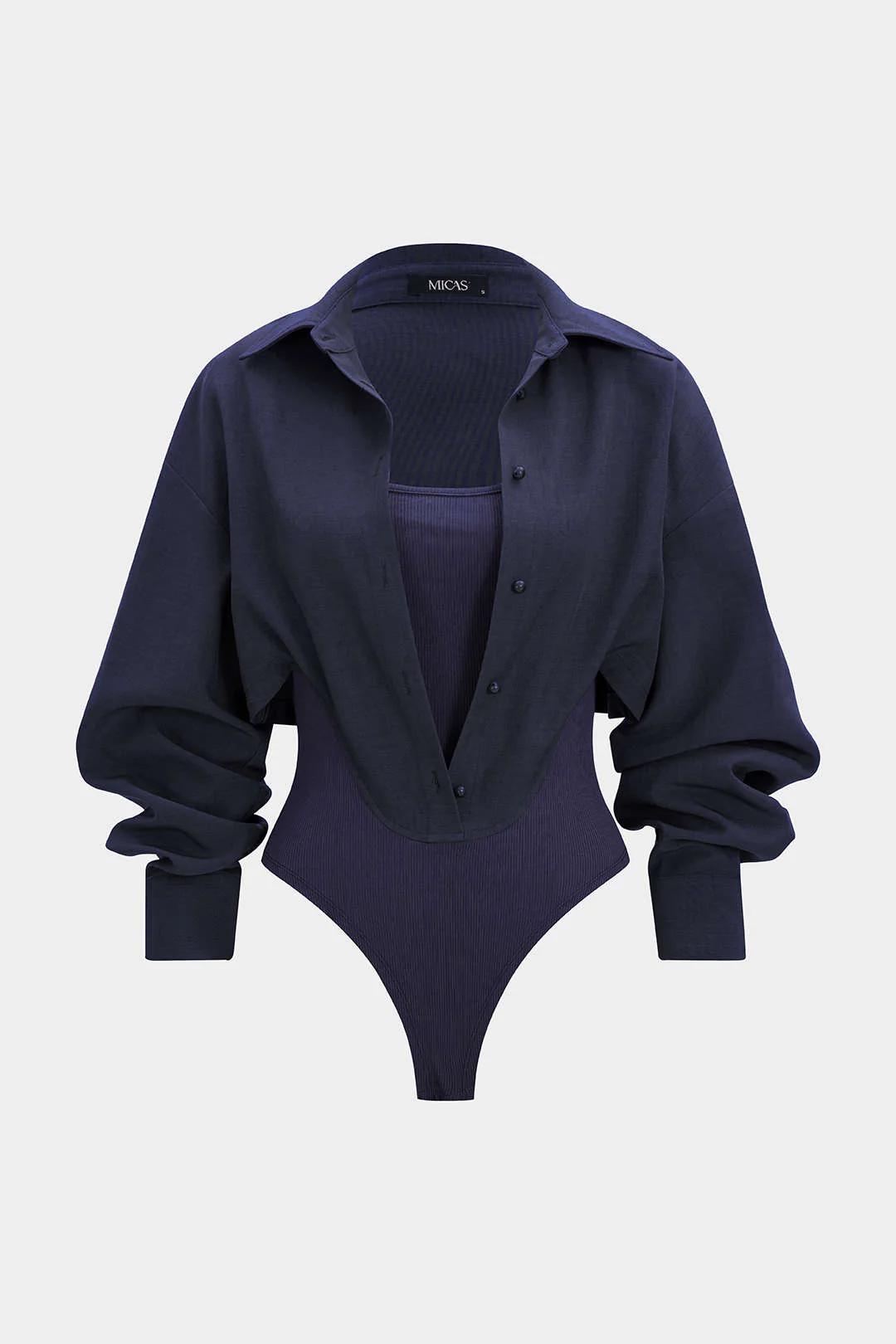 Patchwork Button Long Sleeve Bodysuit - Image 9