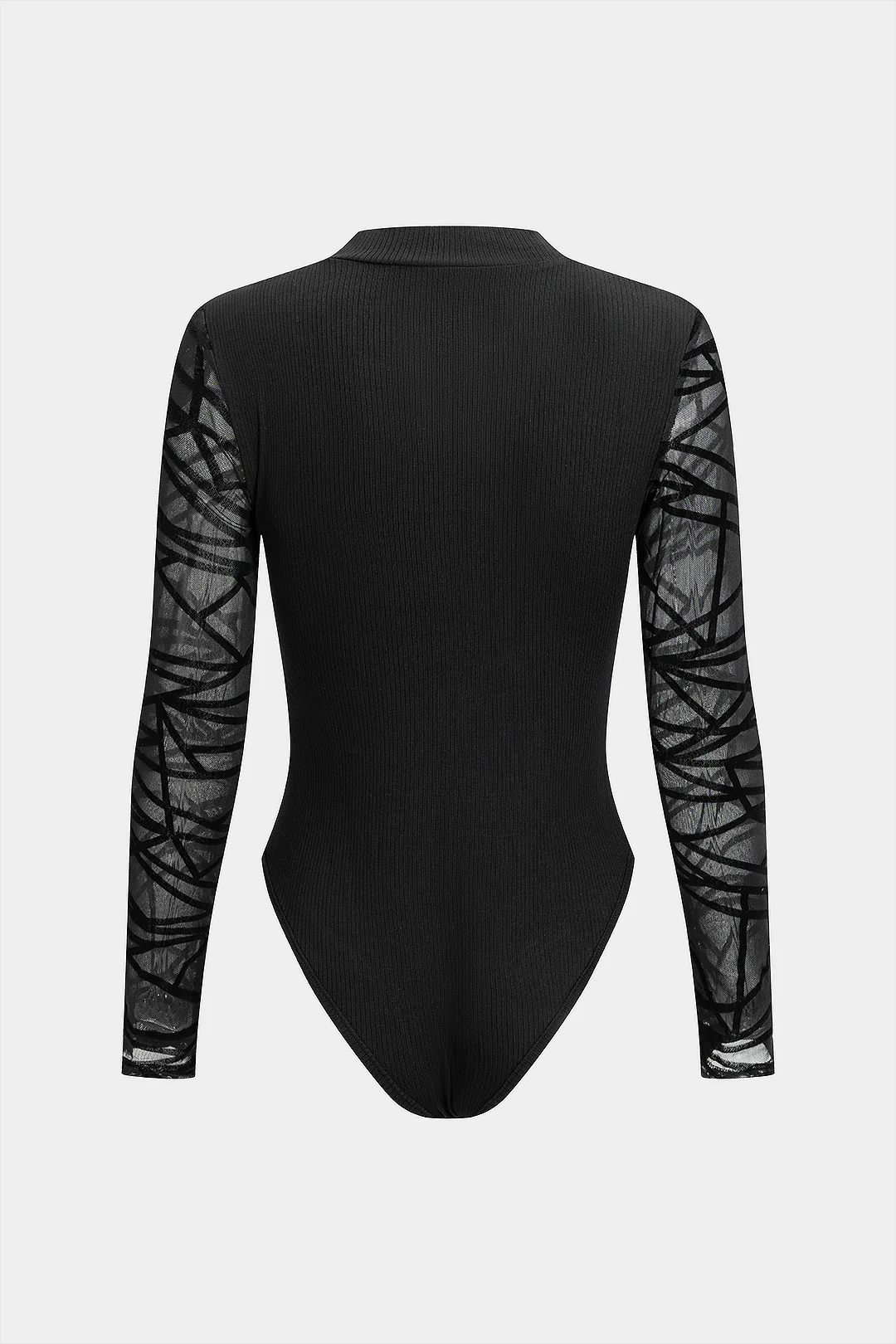 Lace Patchwork Round Neck Ribbed Long Sleeve Bodysuit - Image 2