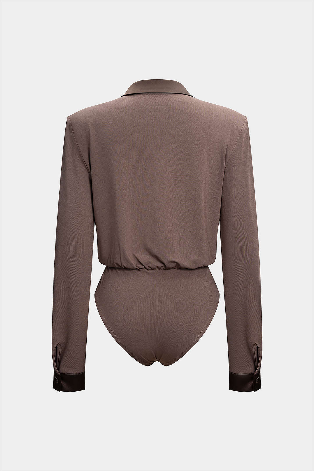 Patchwork Satin Collar Long Sleeve Bodysuit - Image 2