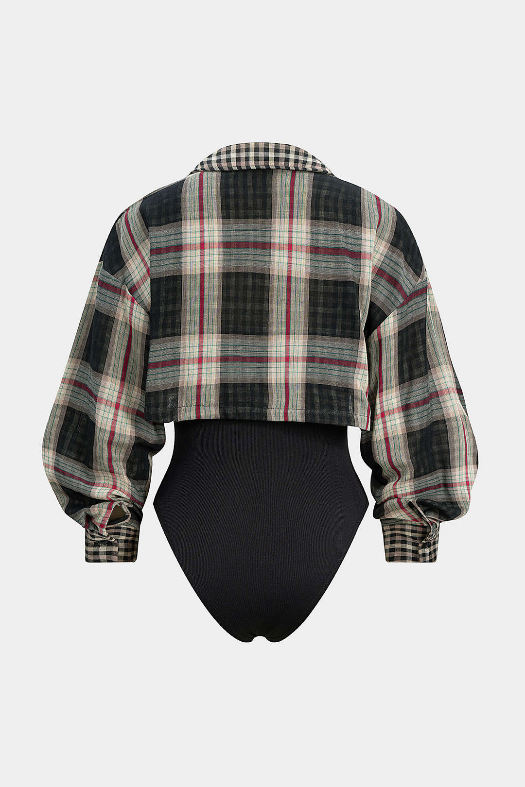 Plaid Print Long Sleeve Bodysuit - Image 2