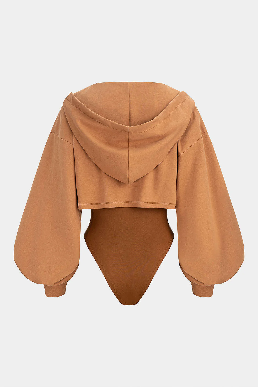 Contrast Hooded Zipper Drawstrings Long-Sleeve Bodysuit - Image 2