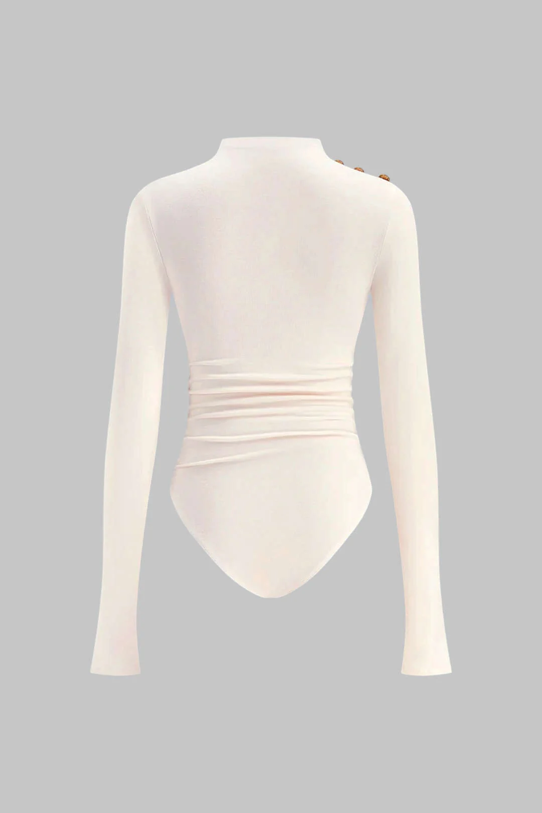 Asymmetrical Button Ruched Long Sleeve Bodysuit - Image 2