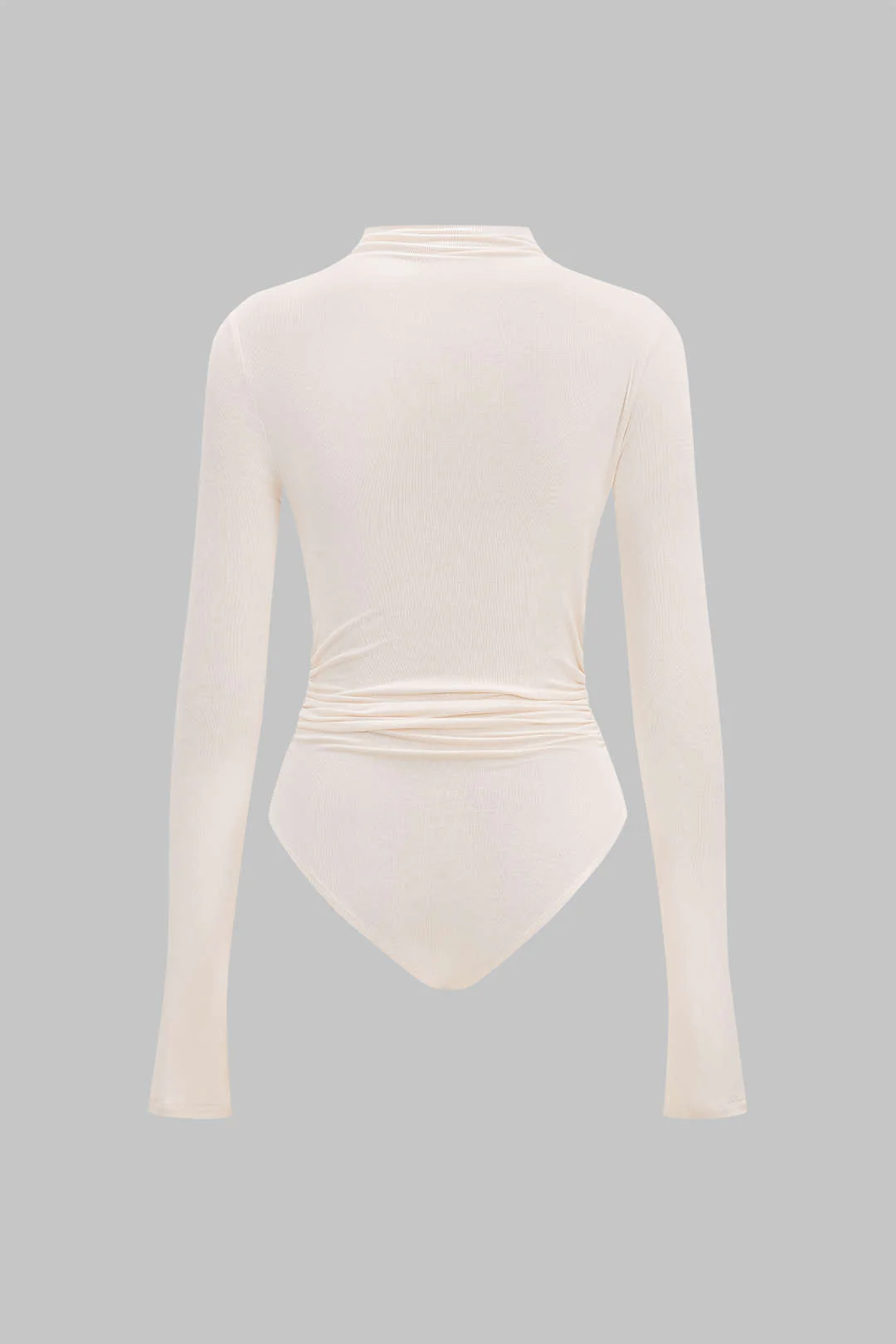 Asymmetrical Button Ruched Long Sleeve Bodysuit - Image 4